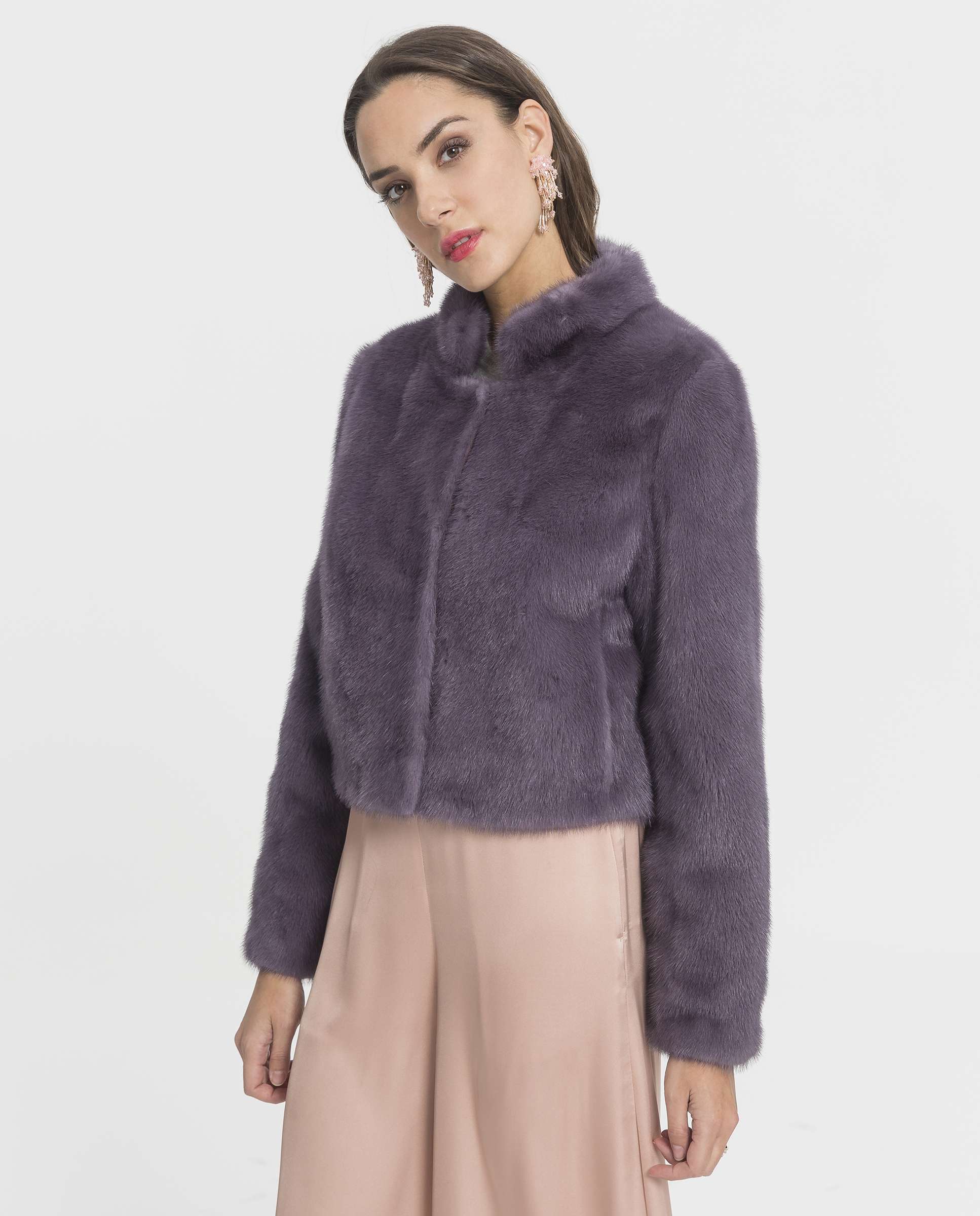 Chaqueta de pelo de mujer corta de visón - De la Roca - Morado Morado-1