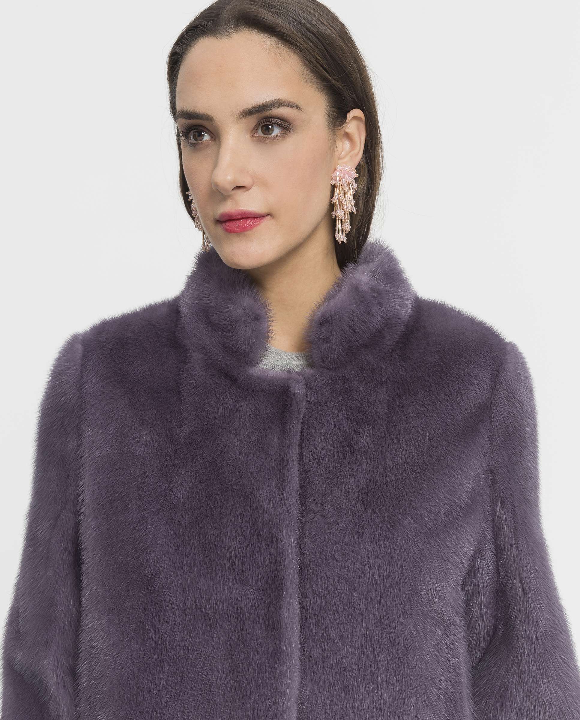 Chaqueta de pelo de mujer corta de visón - De la Roca - Morado Morado-3