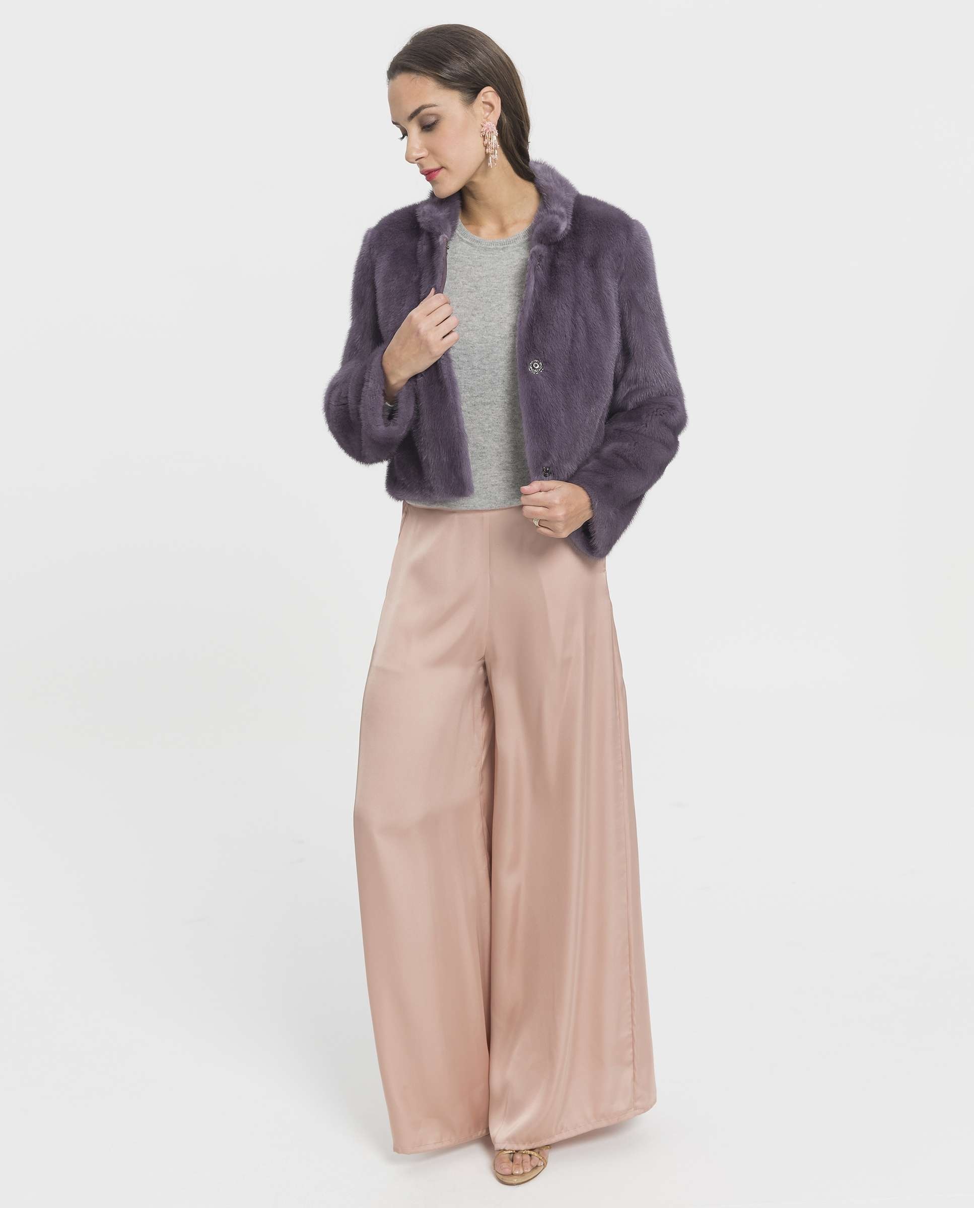 Chaqueta de pelo de mujer corta de visón - De la Roca - Morado Morado-4