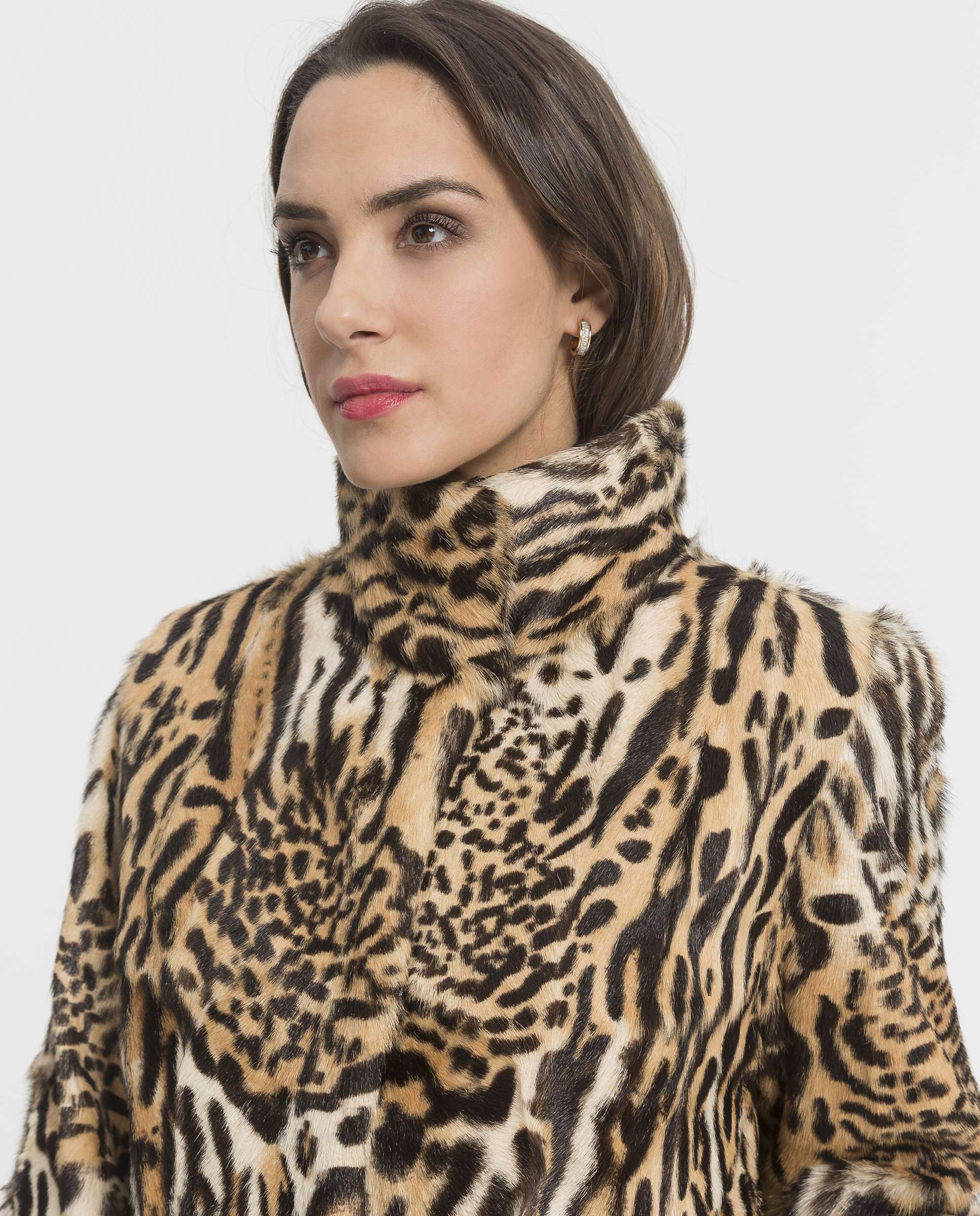 Abrigo de pelo de mujer de piel kid con estampado de leopardo - De la Roca - Marrón Marrón-3