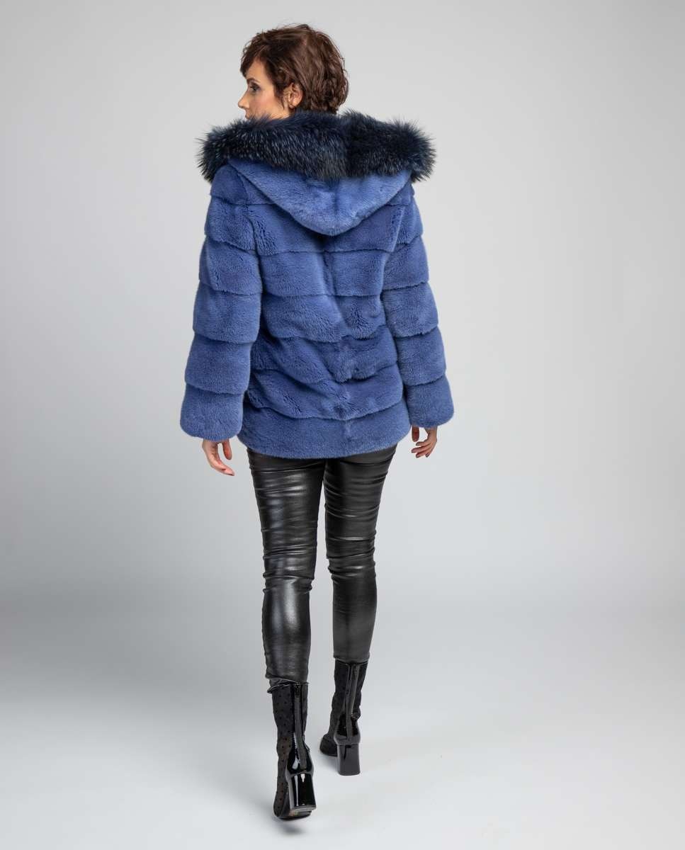 Abrigo de pelo de mujer de visón con capucha - De la Roca - Azul Azul-2