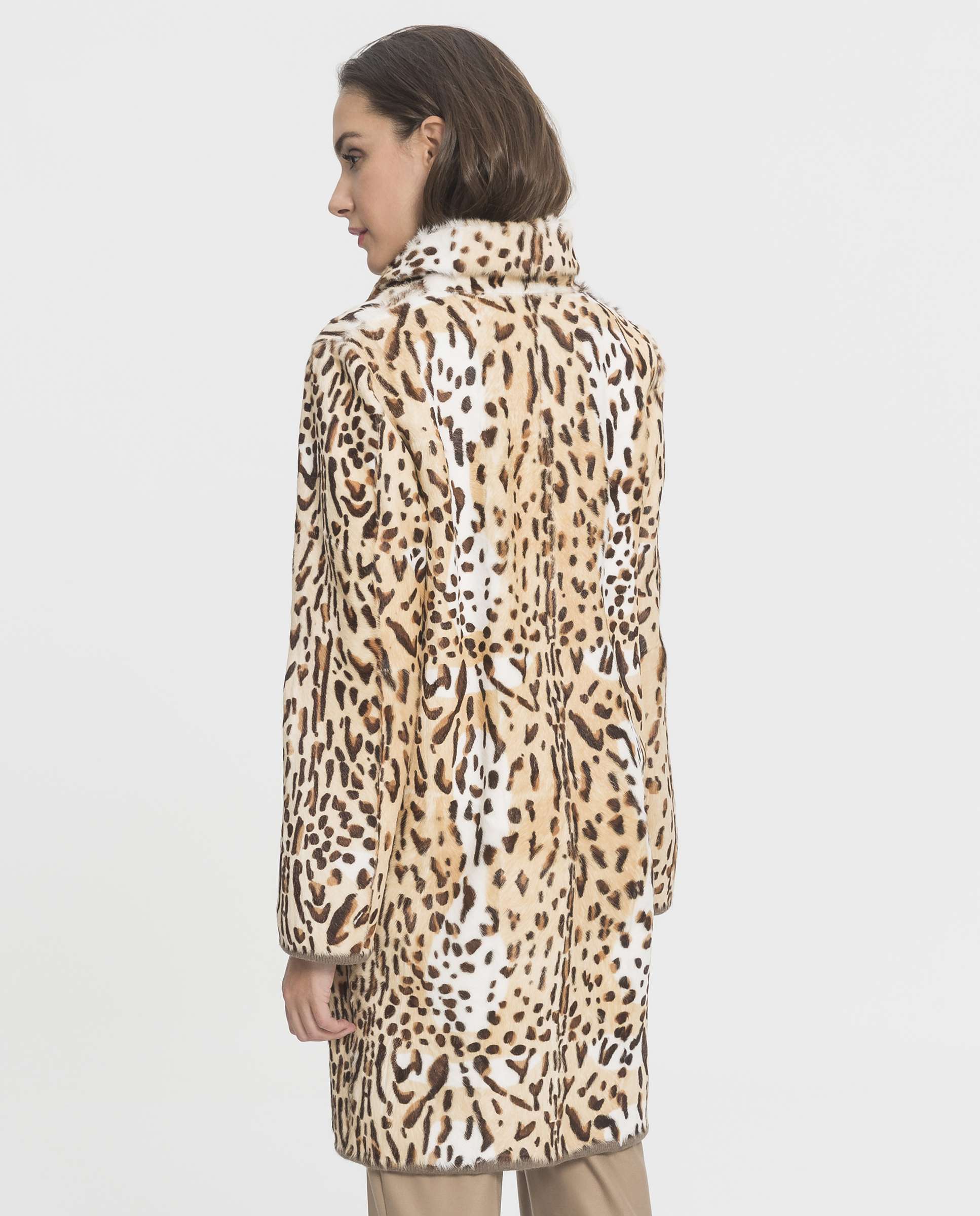 Abrigo de pelo de mujer de piel kid reversible con estampado de leopardo - De la Roca - Beige/Marrón Beige/Marrón-2
