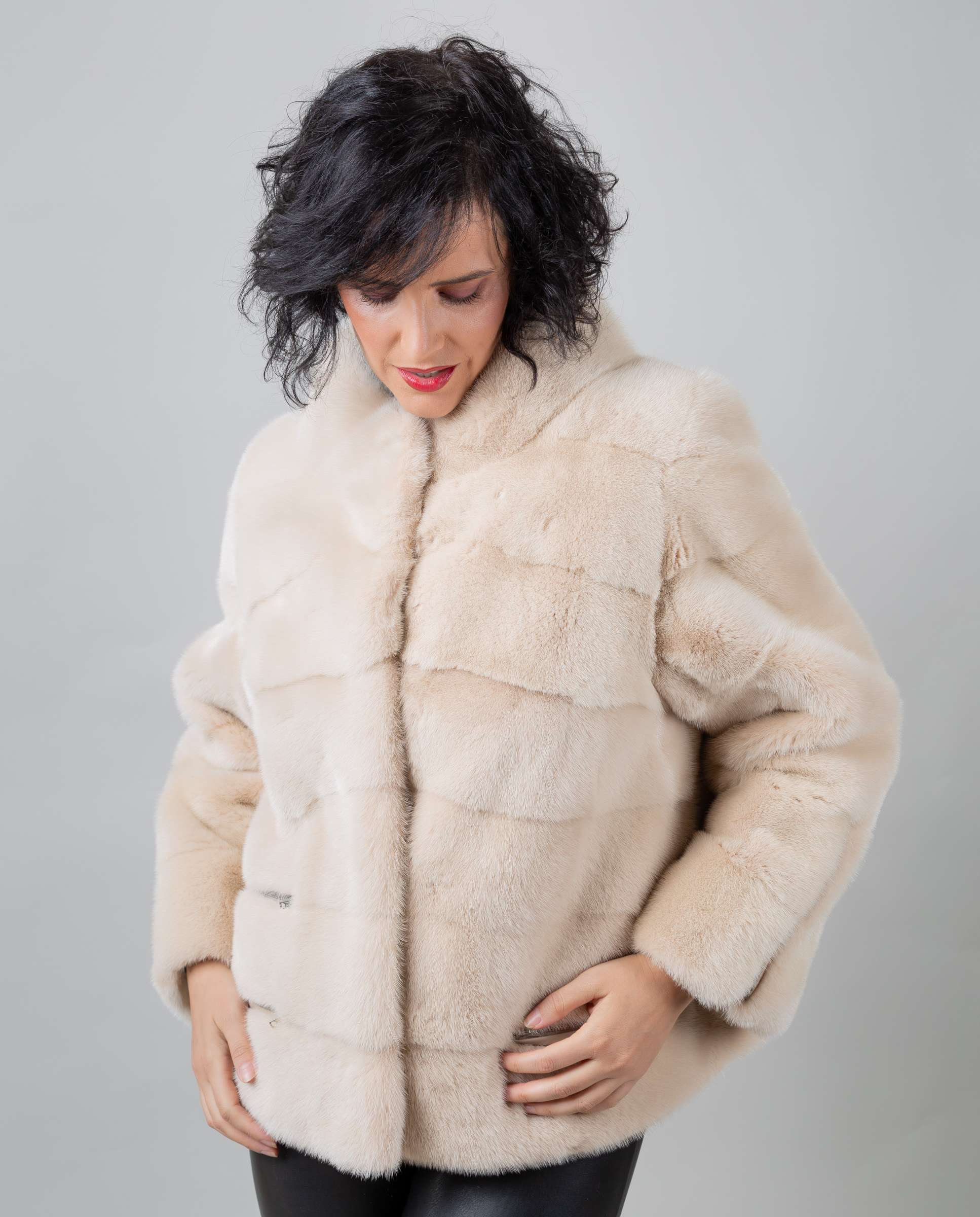 Chaqueta de pelo de mujer de visón con cuatro cremalleras - De la Roca - Beige Beige-1