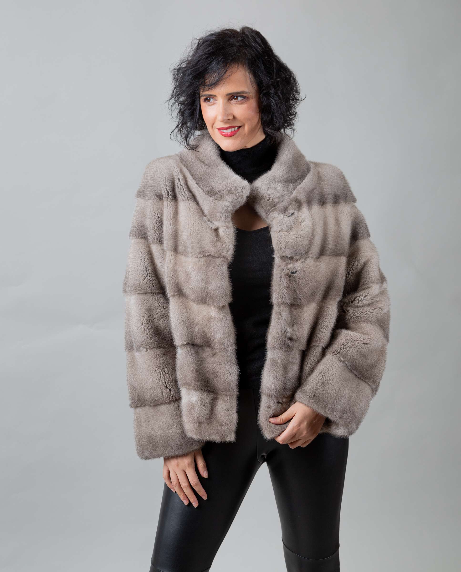 Chaqueta de pelo de mujer de visón con cuello barco - De la Roca - Plata Plata-1