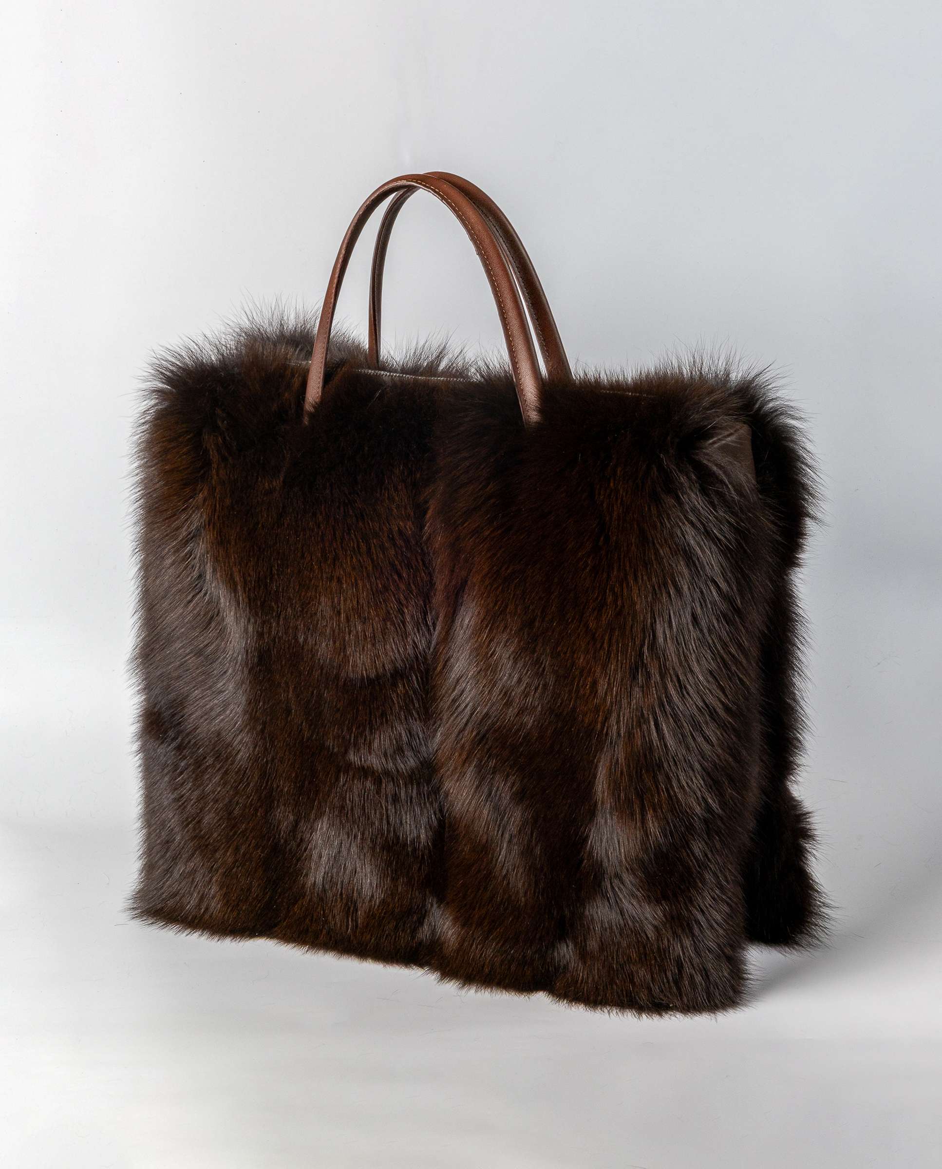 Bolso de pelo de zorro y napa con asa bandolera - De la Roca - Marrón Marrón-2