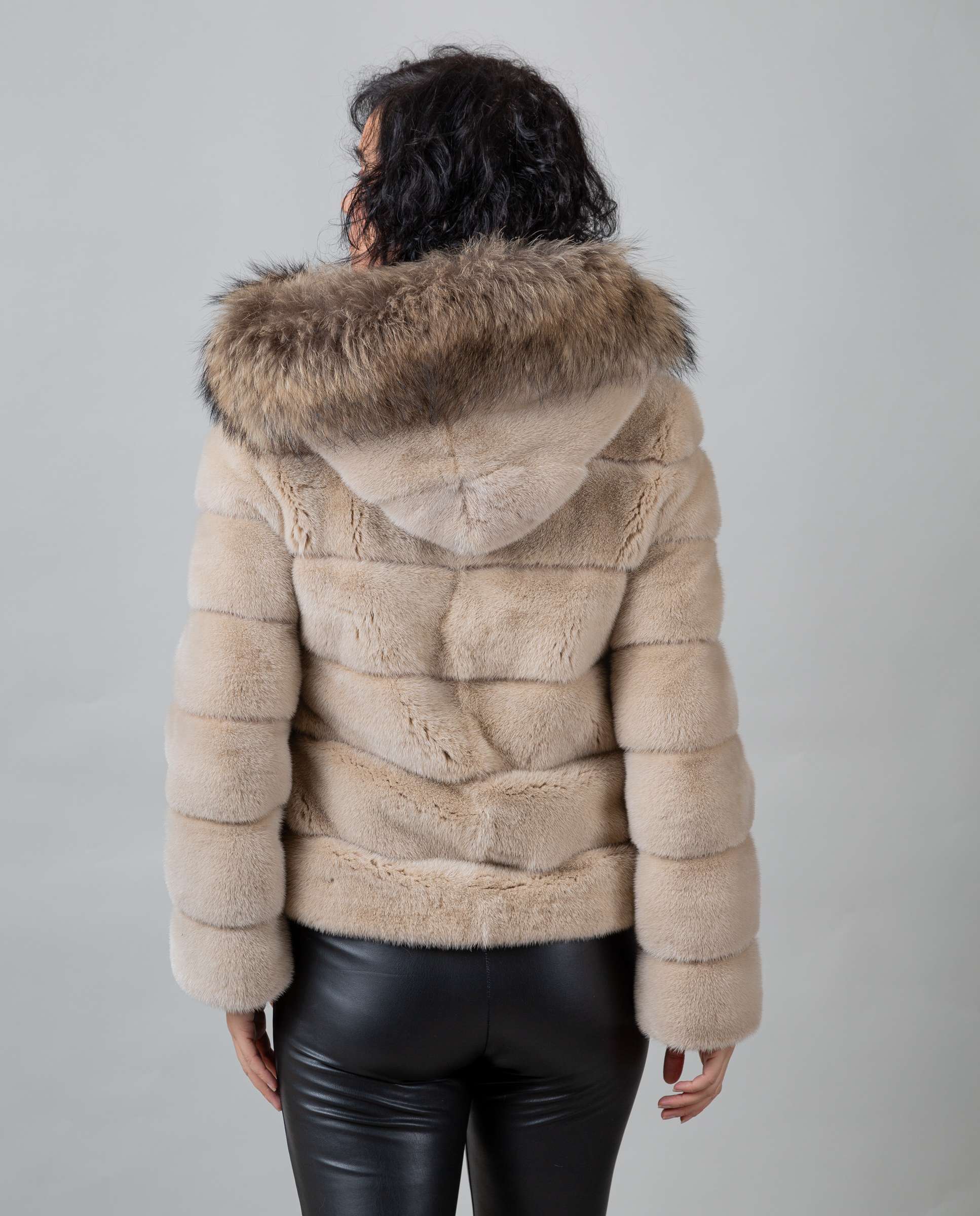 Chaqueta de pelo de mujer de visón con capucha - De la Roca - Beige Beige-2