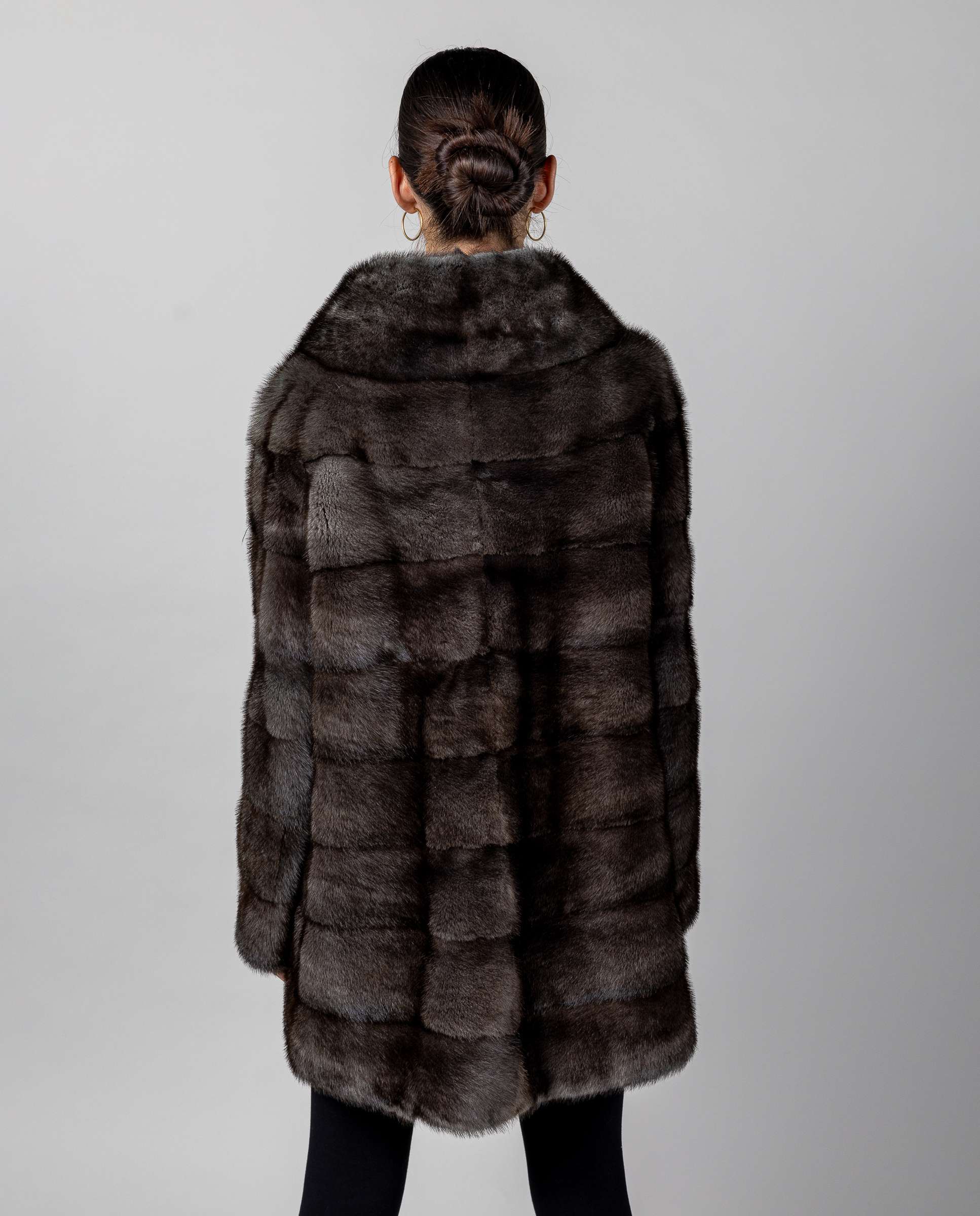Abrigo de mujer de pelo de visón con cuello - De la Roca - Gris Gris-2