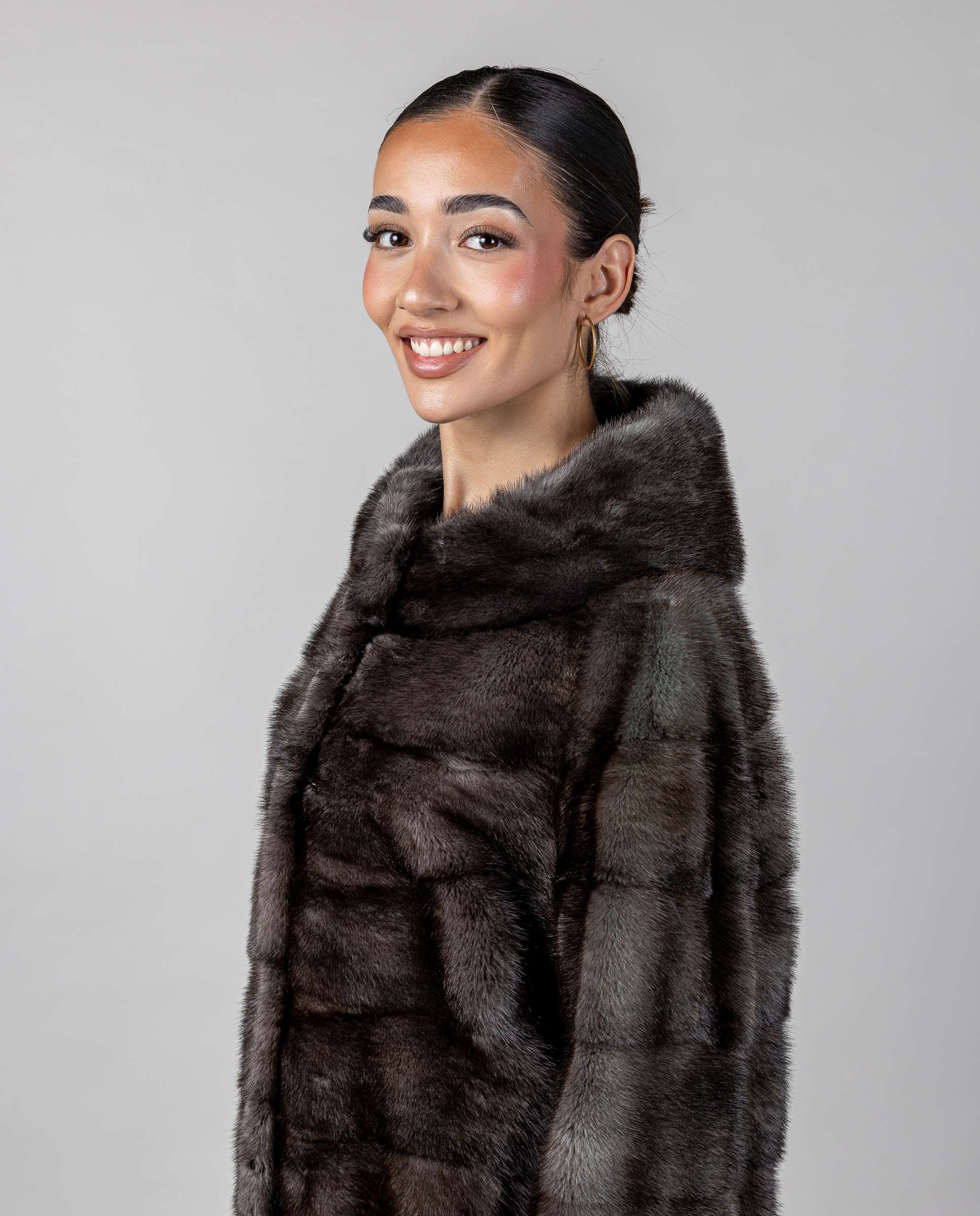 Abrigo de mujer de pelo de visón con cuello - De la Roca - Gris Gris-3