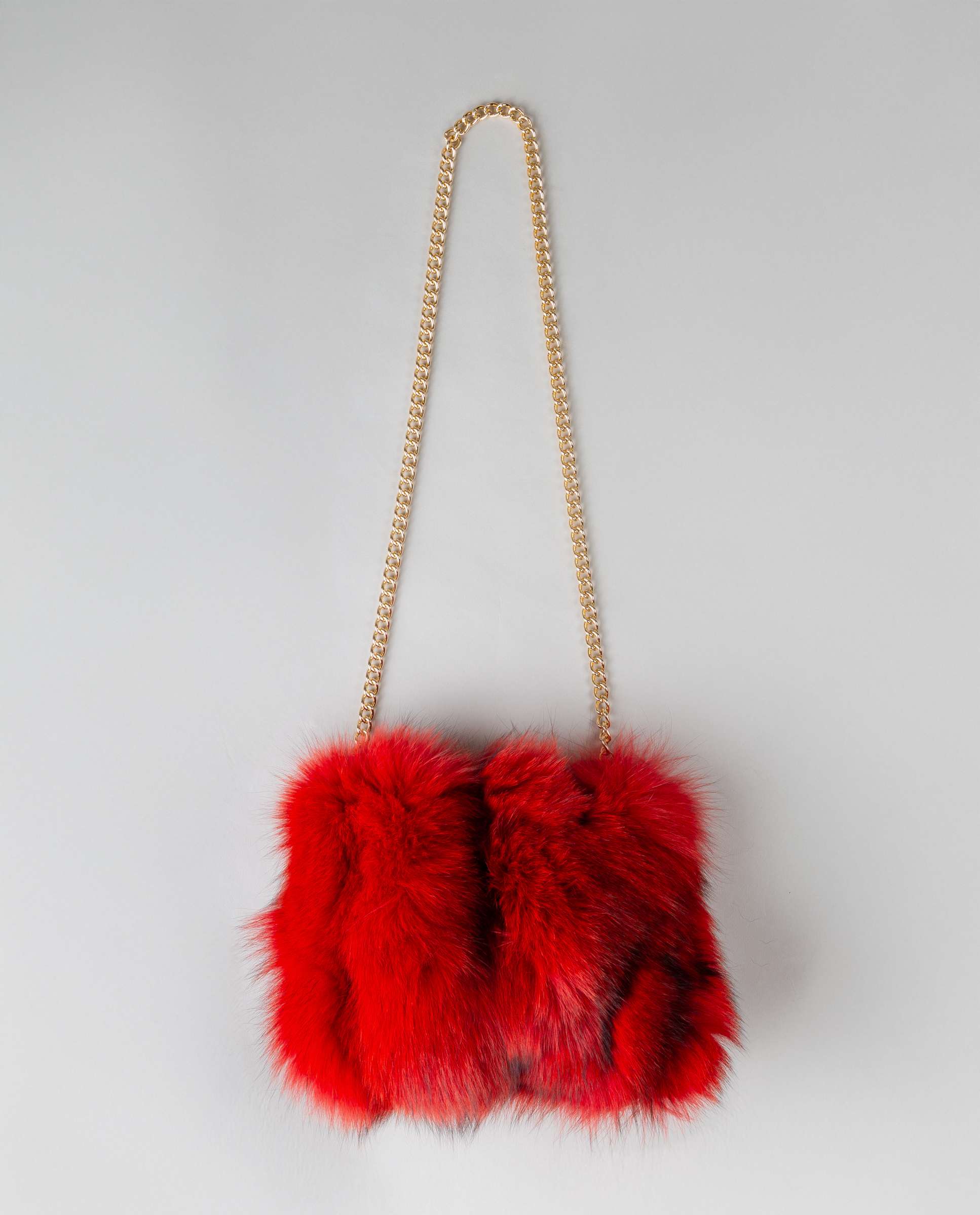 Bolso de mano de pelo de zorro con asa bandolera - De la Roca - Rojo Rojo-1