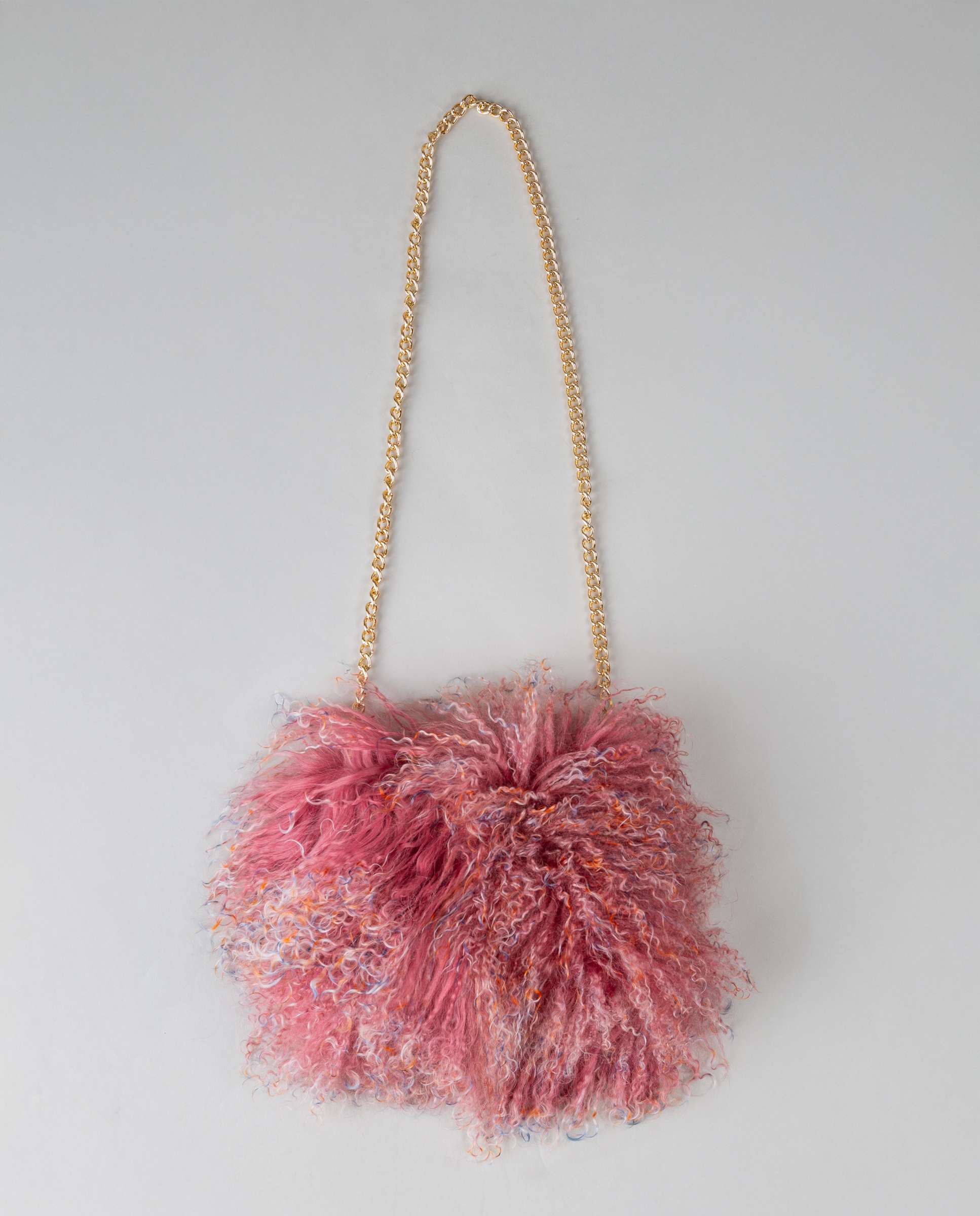 Bolso de mano de pelo de cordero del tibet con asa bandolera - De la Roca - Rosa Rosa-1