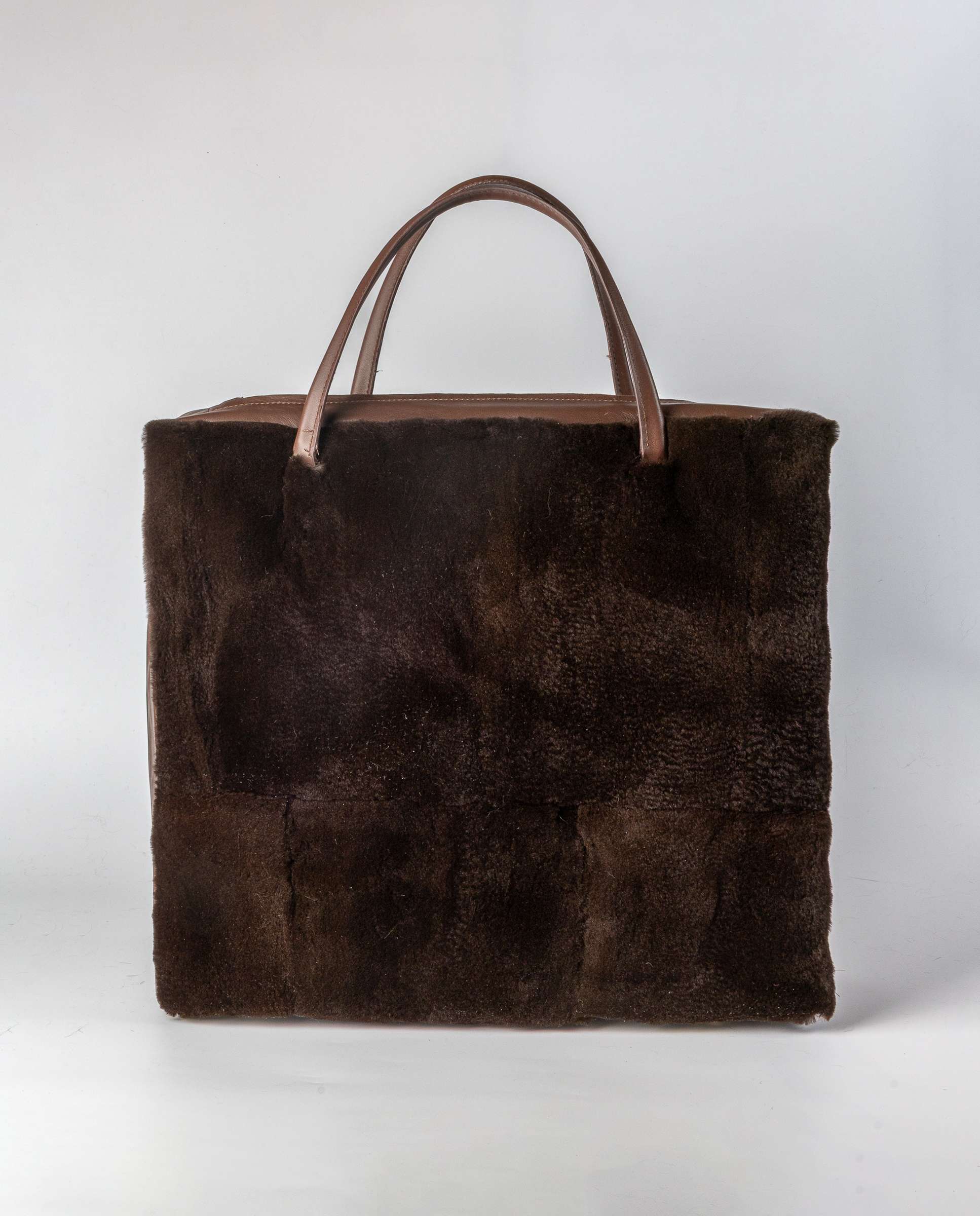 Bolso de pelo de visón y napa rasado con asa bandolera - De la Roca - Marrón Marrón-1