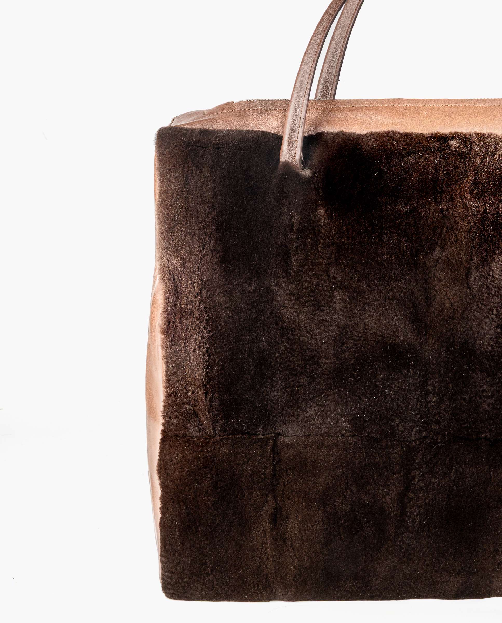 Bolso de pelo de visón y napa rasado con asa bandolera - De la Roca - Marrón Marrón-3