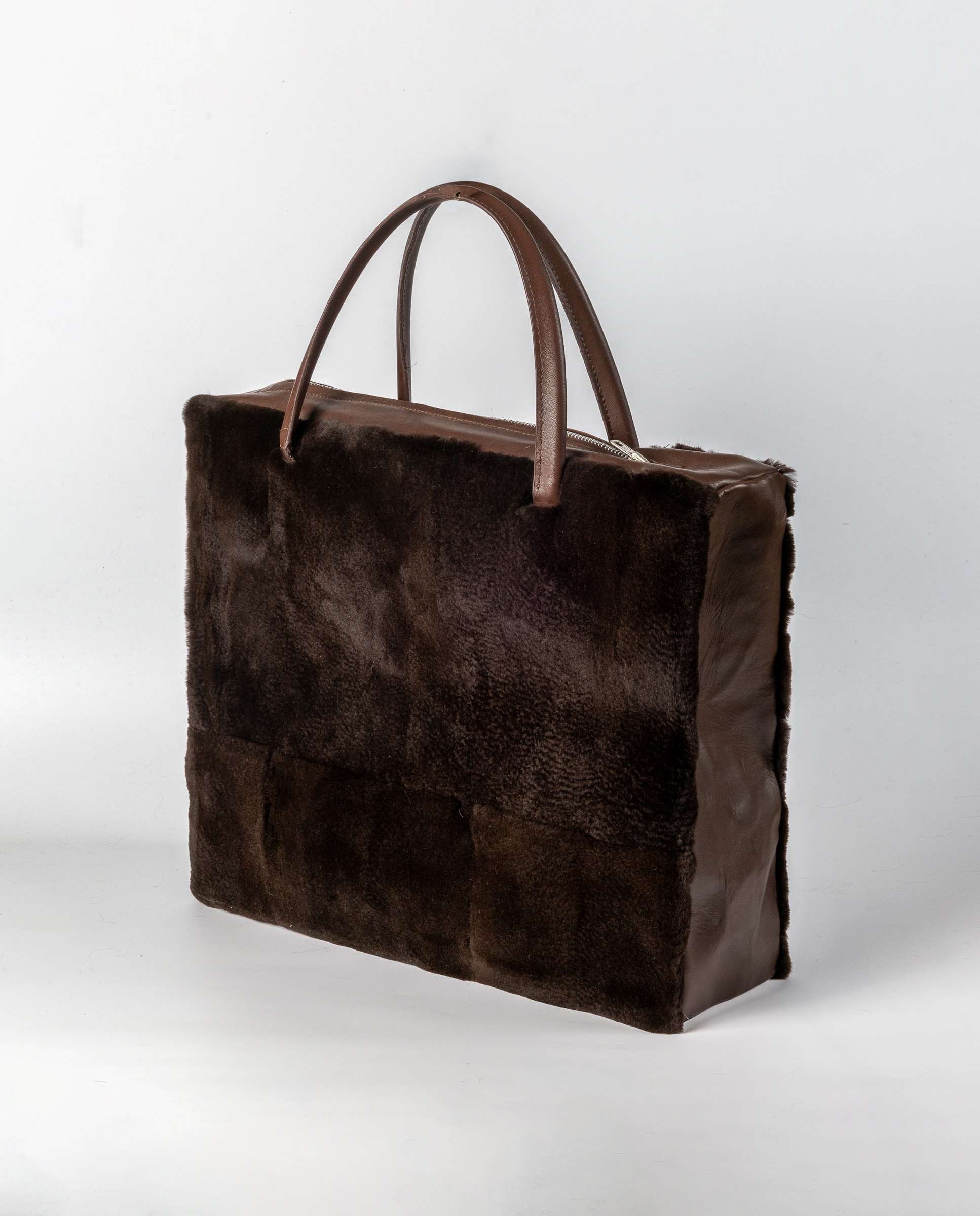 Bolso de pelo de visón y napa rasado con asa bandolera - De la Roca - Marrón Marrón-2