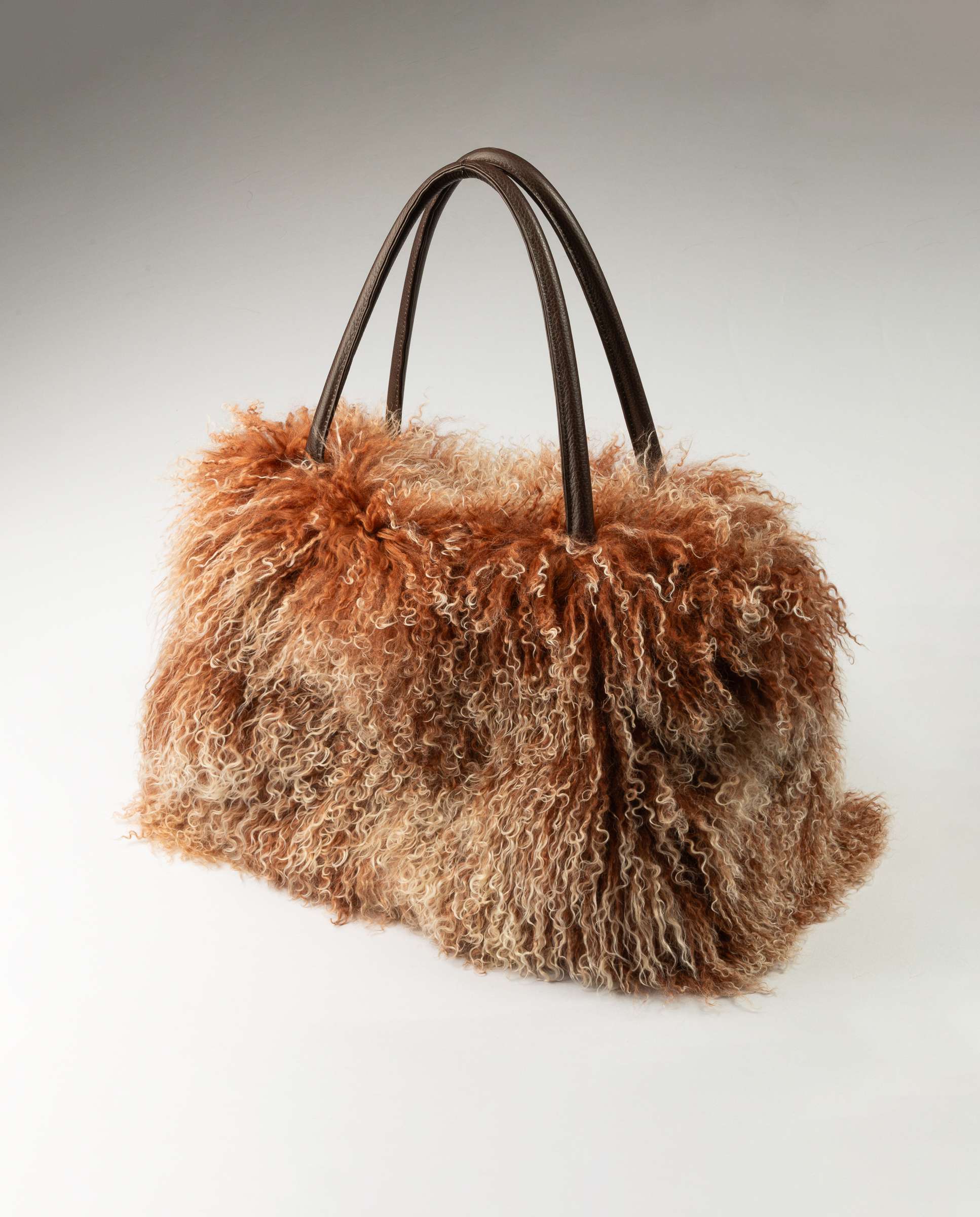 Bolso de multiposición grande de pelo de cordero del tibet - De la Roca - Marrón Marrón-2