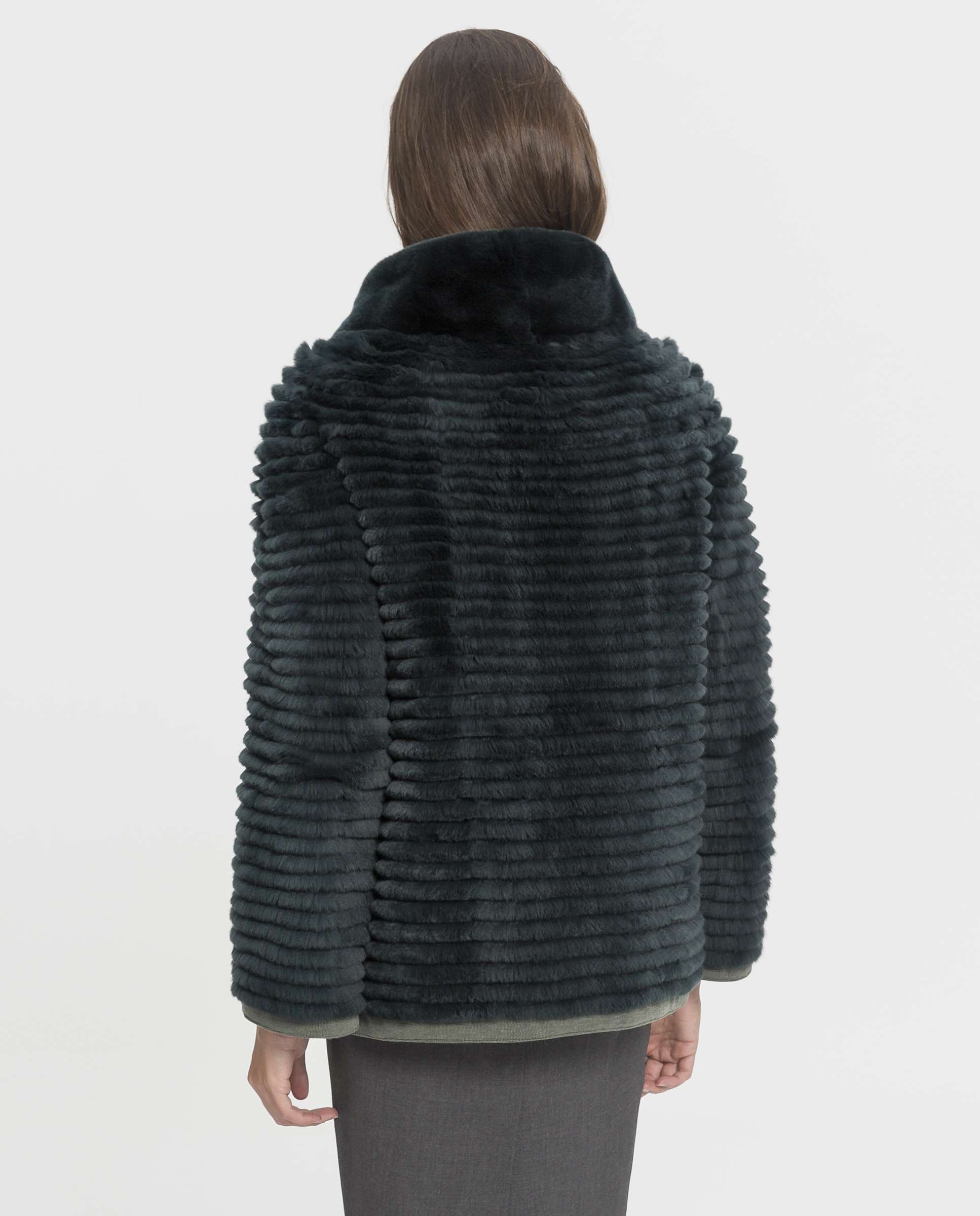 Abrigo de pelo de mujer corto de rex reversible - De la Roca - Verde oscuro Verde oscuro-2