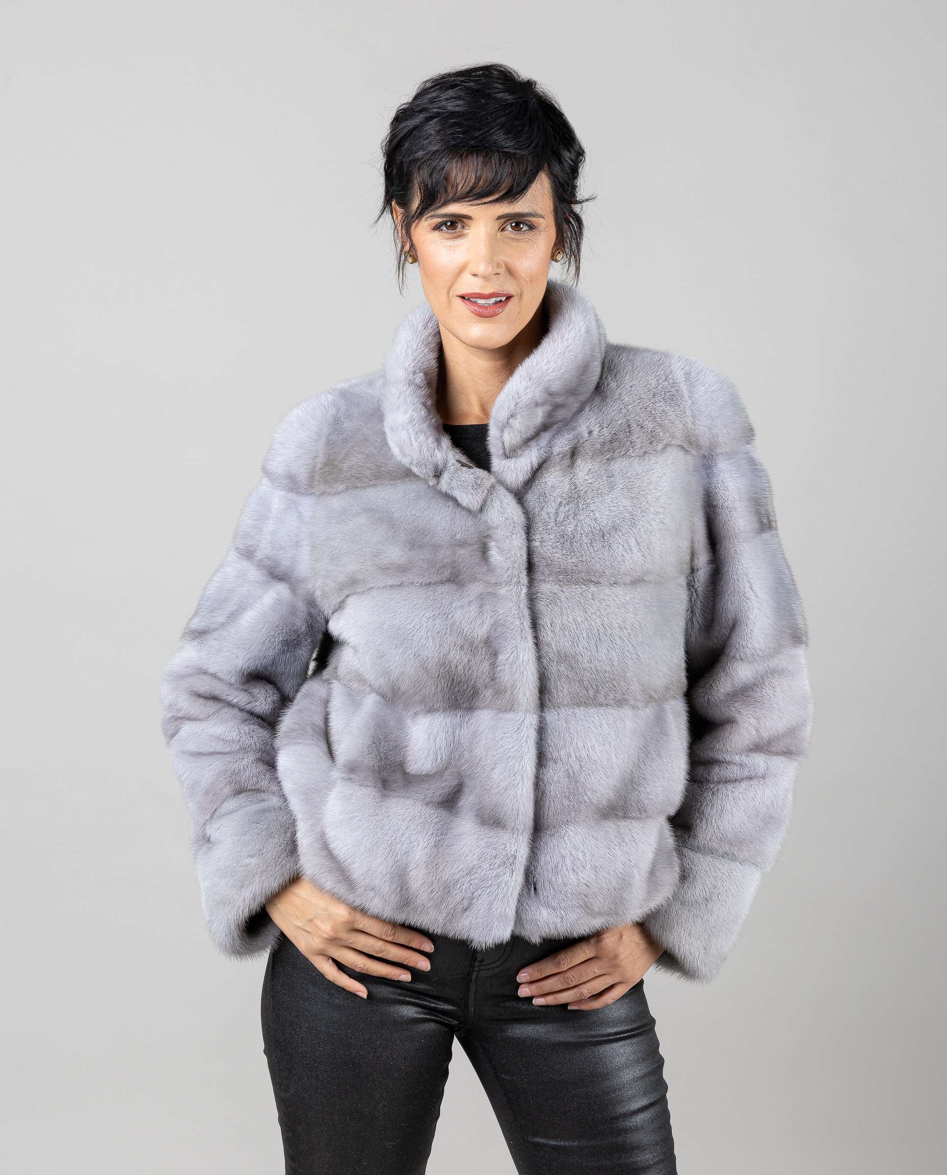 Chaqueta de mujer de pelo de visón con cuello levantado - De la Roca - Gris Gris-1