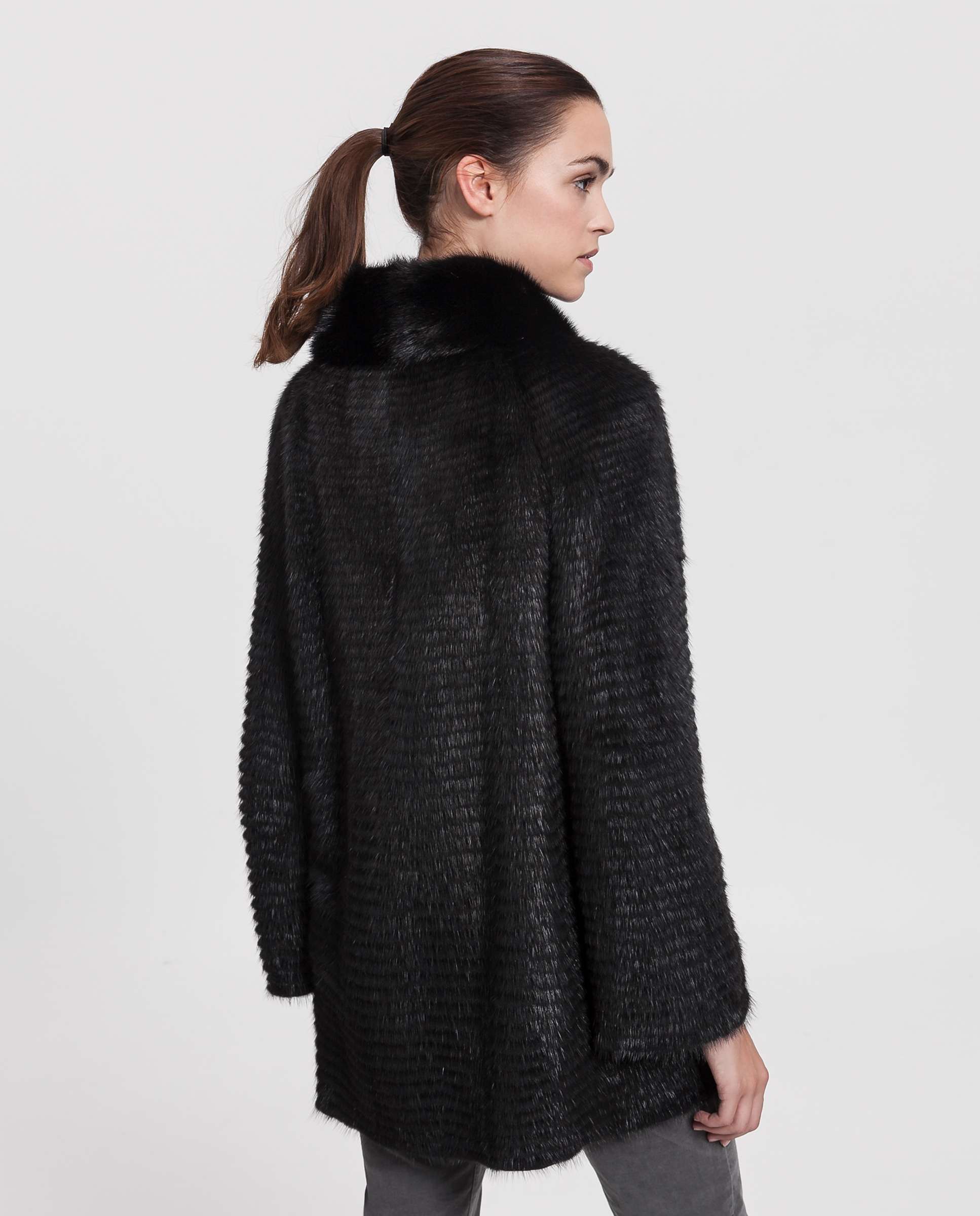 Abrigo de pelo de mujer de visón reversible - De la Roca - Negro Negro-2