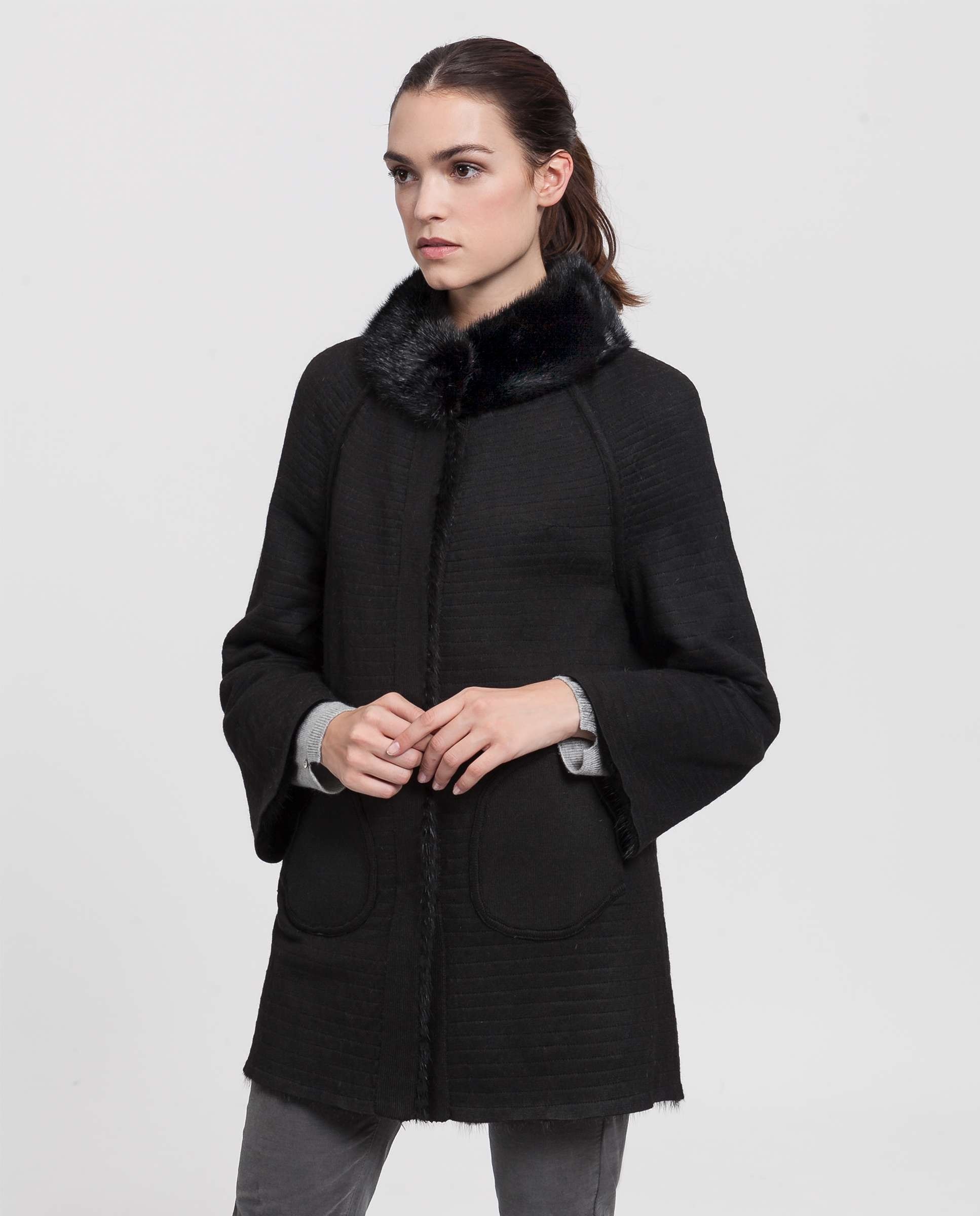 Abrigo de pelo de mujer de visón reversible - De la Roca - Negro Negro-5