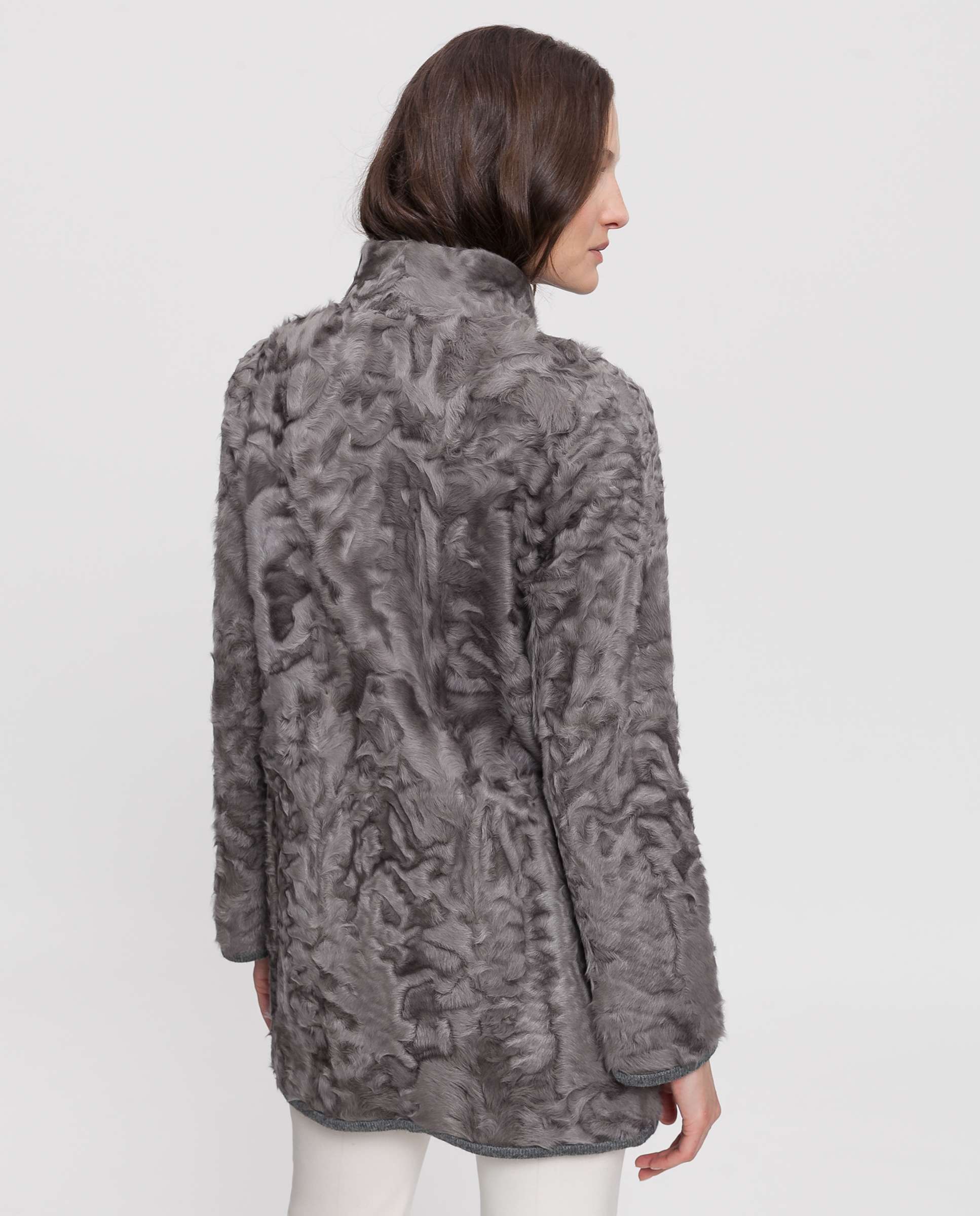Abrigo de pelo de mujer de piel de cordero reversible - De la Roca - Gris Gris-2