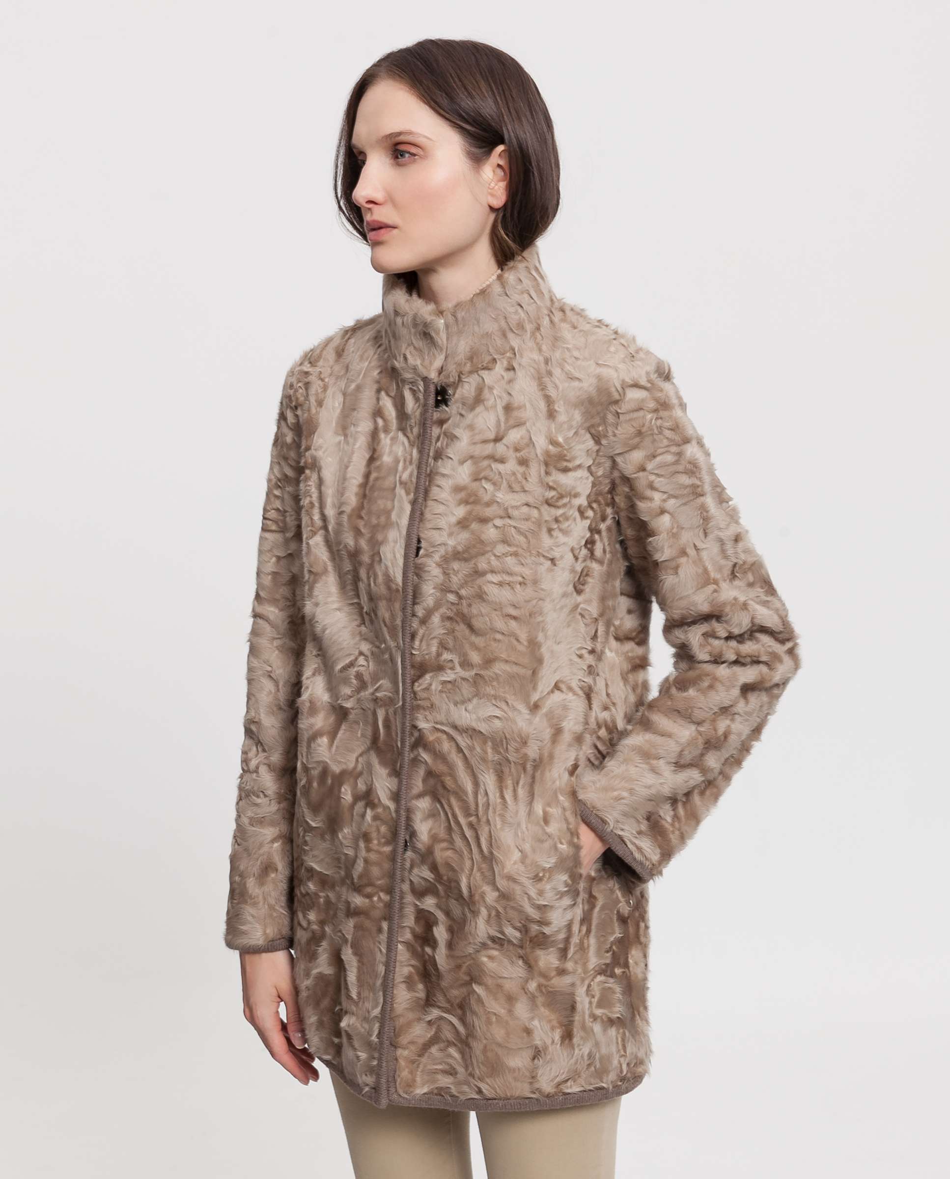 Abrigo de pelo de mujer de piel de cordero reversible - De la Roca - Beige Beige-1