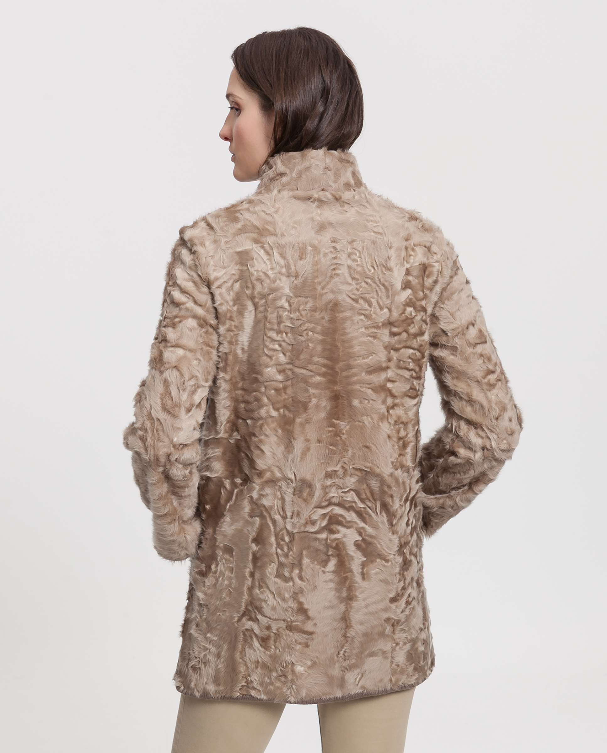 Abrigo de pelo de mujer de piel de cordero reversible - De la Roca - Beige Beige-2