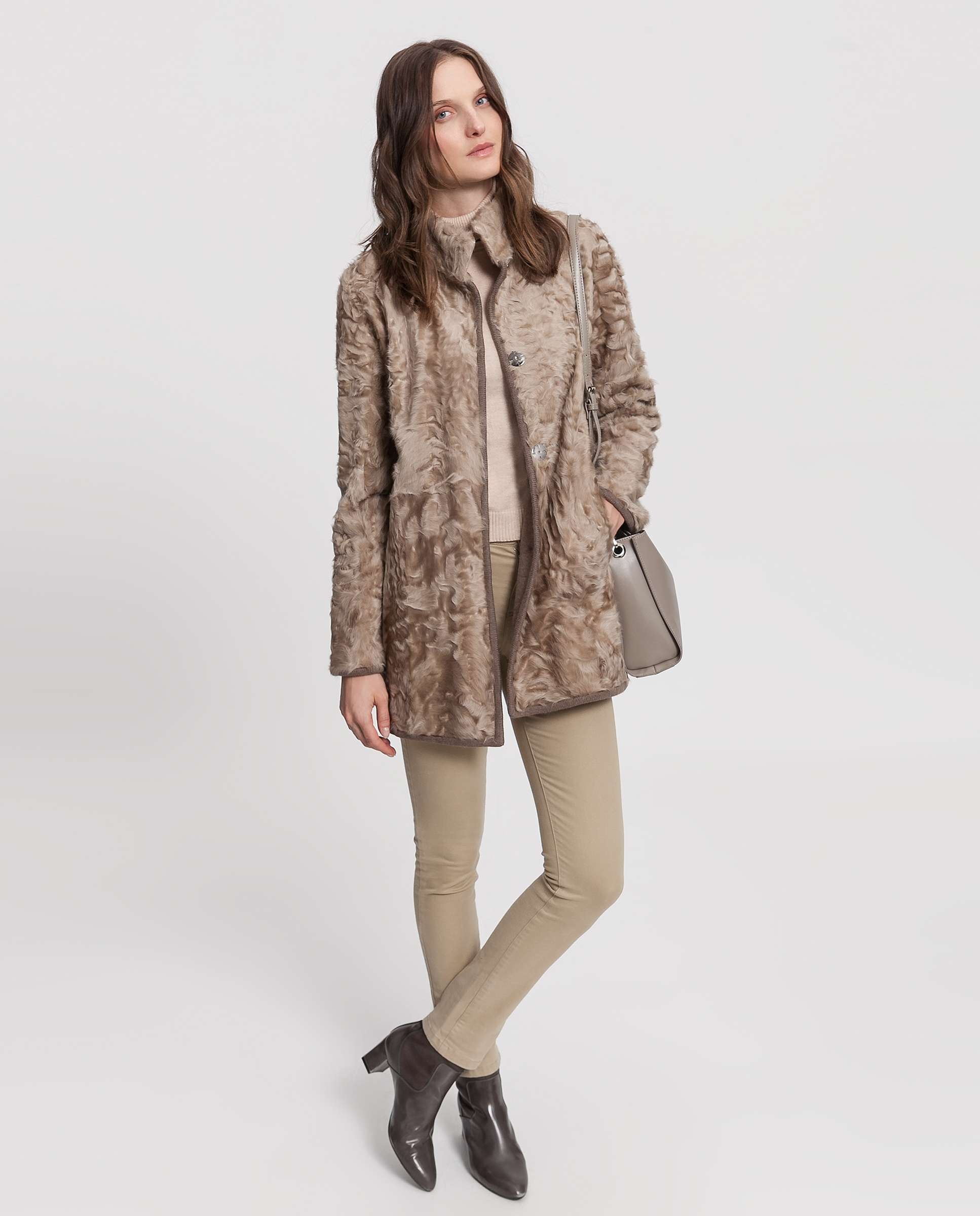 Abrigo de pelo de mujer de piel de cordero reversible - De la Roca - Beige Beige-4