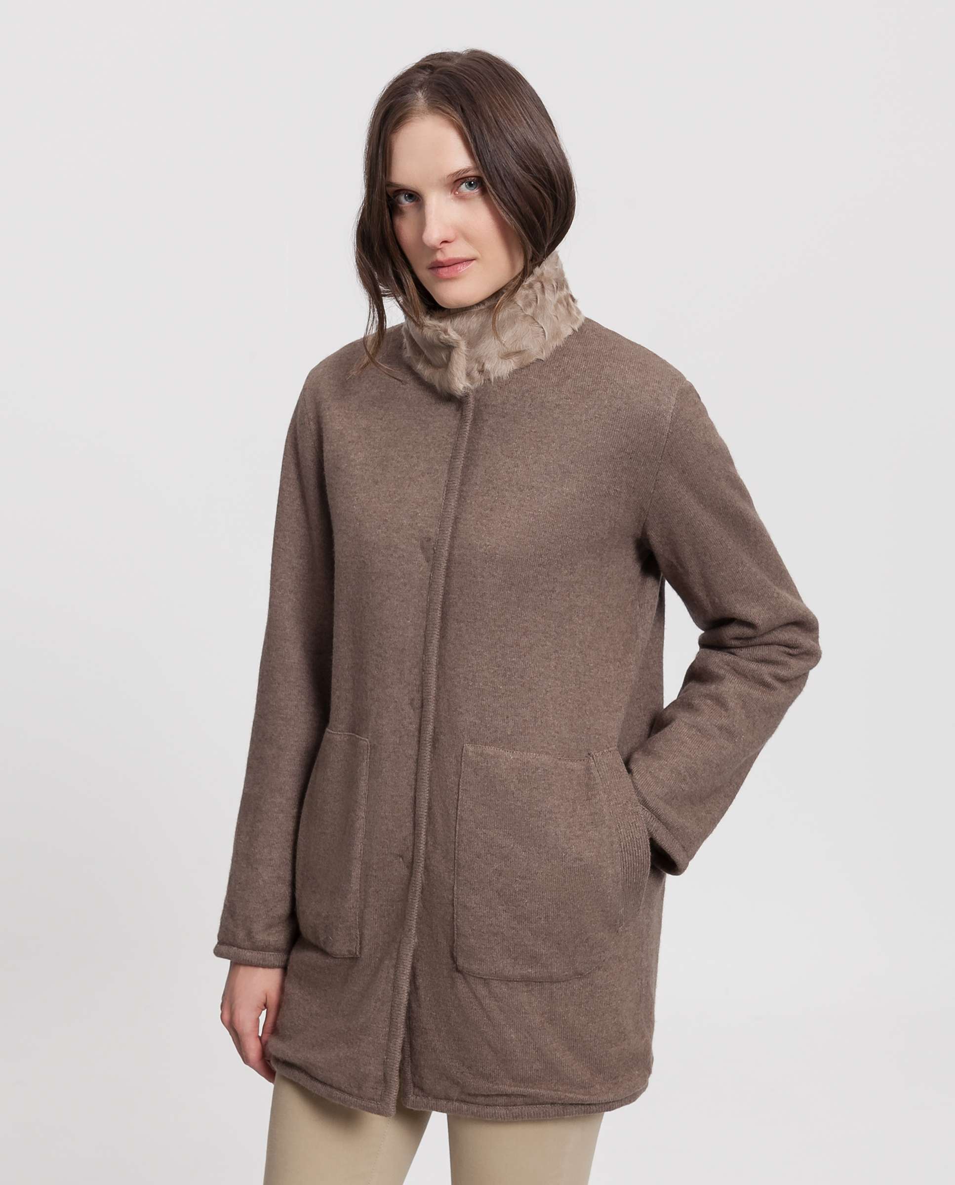 Abrigo de pelo de mujer de piel de cordero reversible - De la Roca - Beige Beige-5