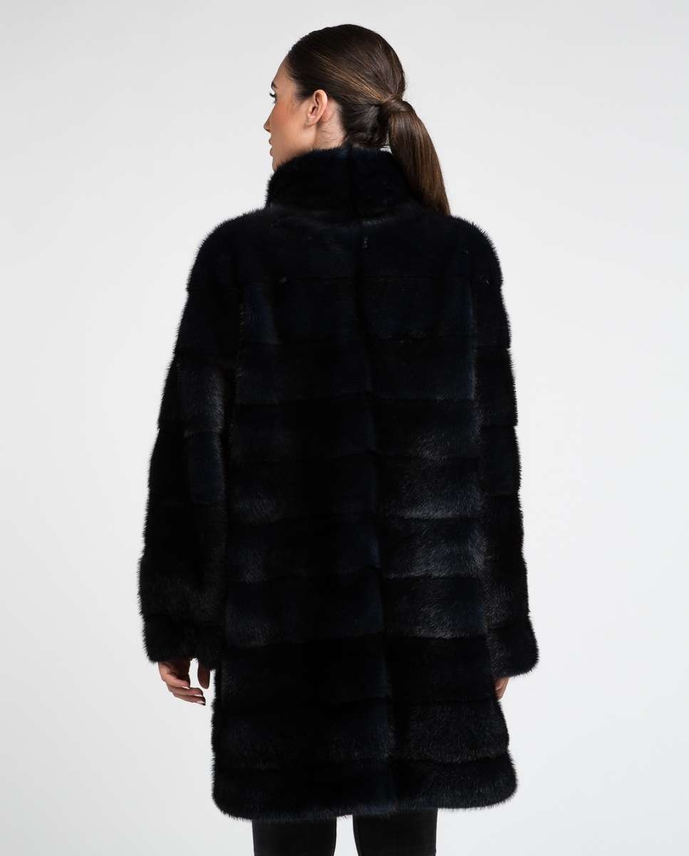 Abrigo de pelo de mujer de visón reversible gabardina - De la Roca - Azul marino Azul marino-2