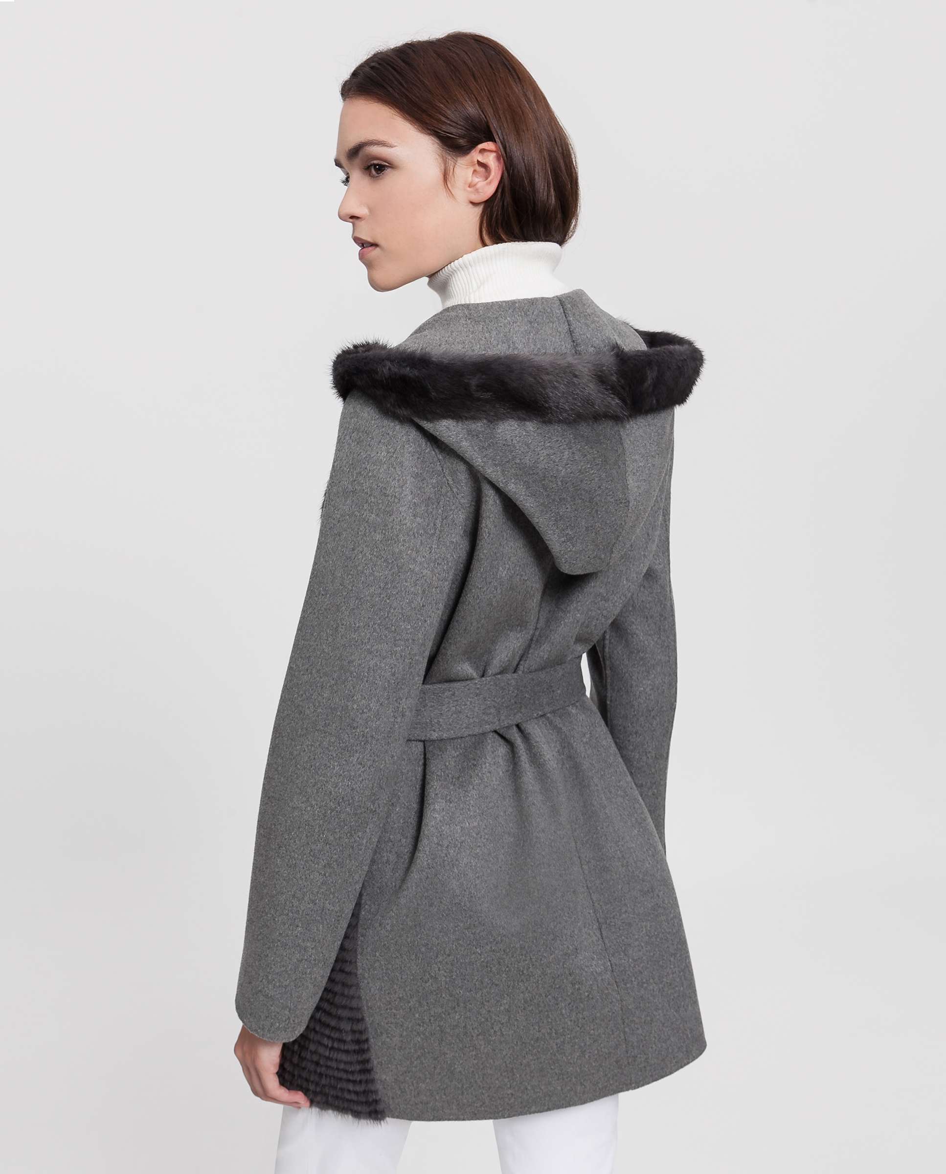 Abrigo de pelo de mujer reversible con visón lutecia y punto de lana - De la Roca - Gris Gris-2