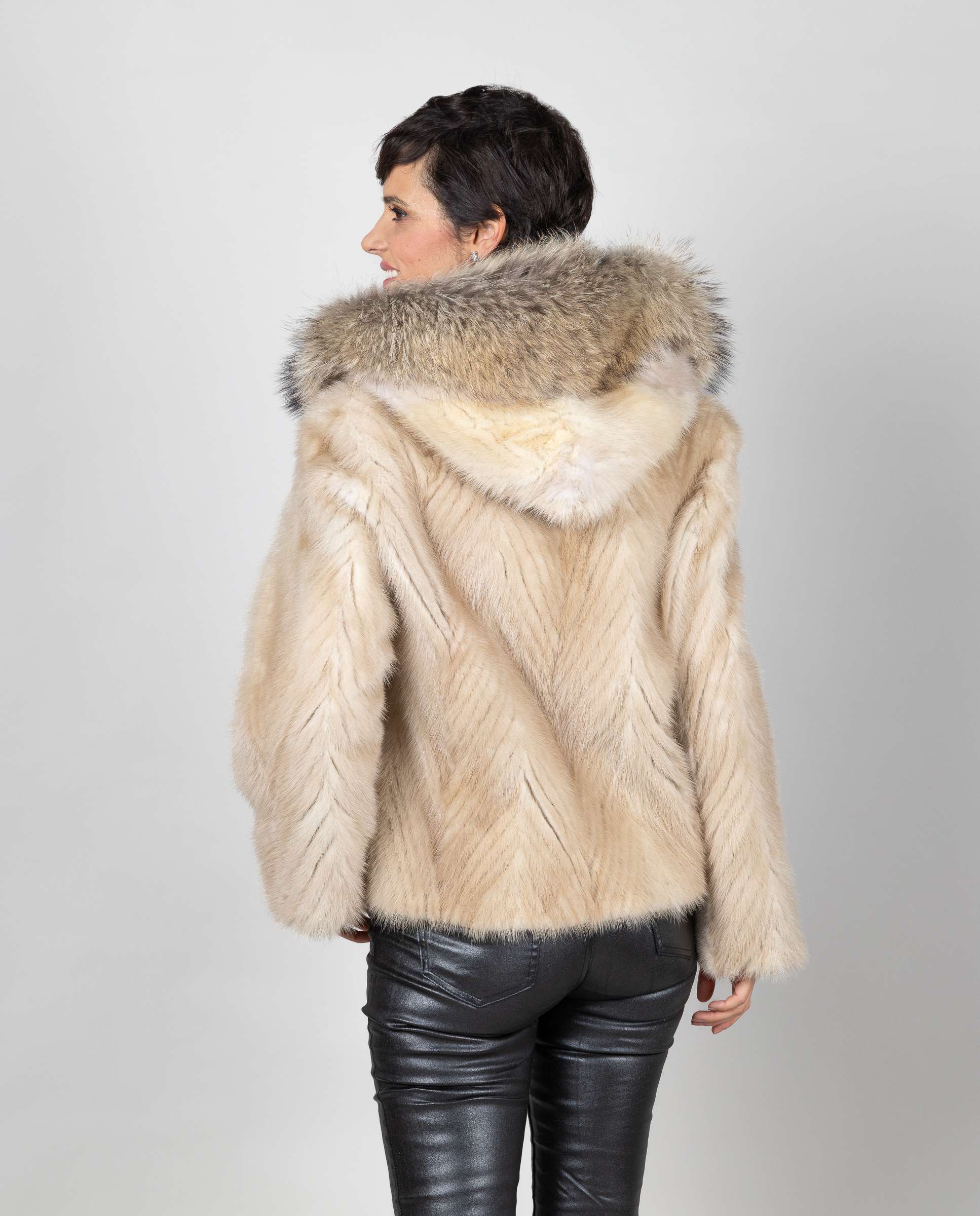 Cazadora de mujer de pelo de visón con capucha - De la Roca - Blanco Blanco-2
