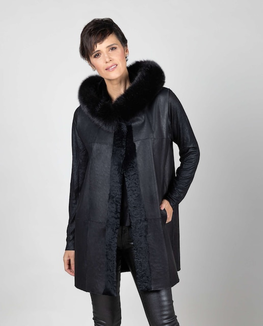 Imagen 0 de Chaleco largo de mujer de pelo de rex con capucha