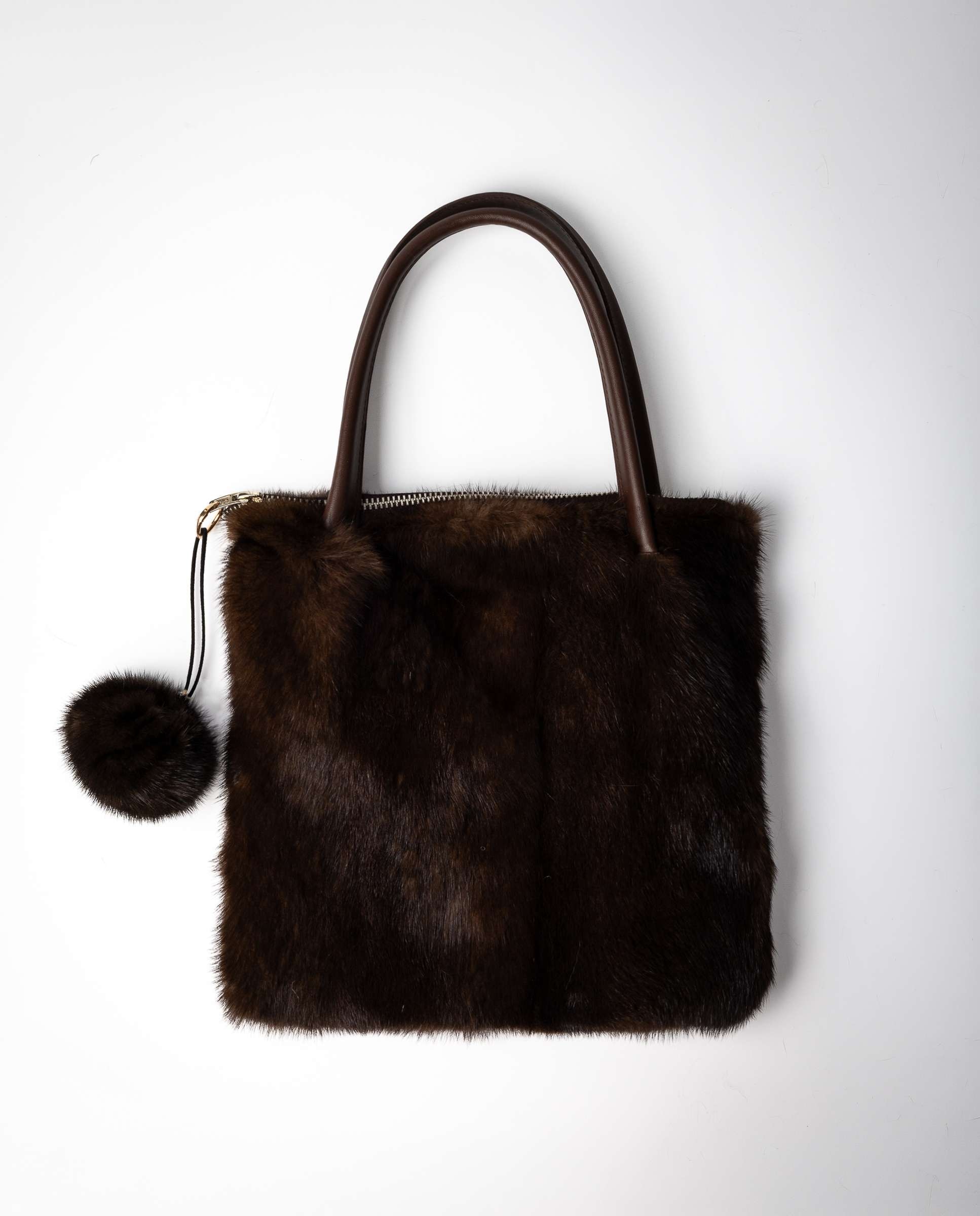 Imagen 0 de Bolso de mujer de pelo de visón con cremallera Marrón