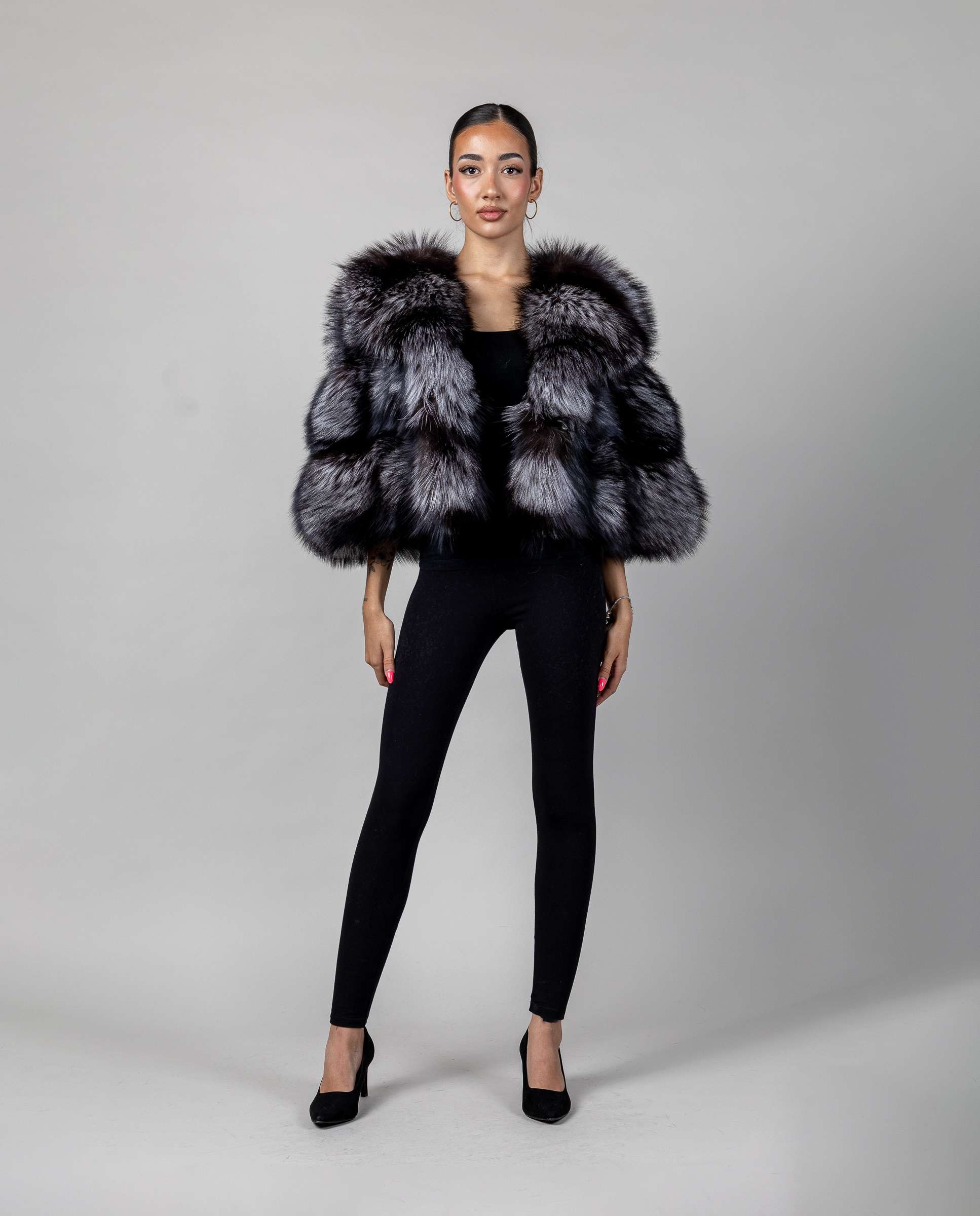 Bolero de mujer de pelo de zorro argenté - De la Roca - Gris Gris-4