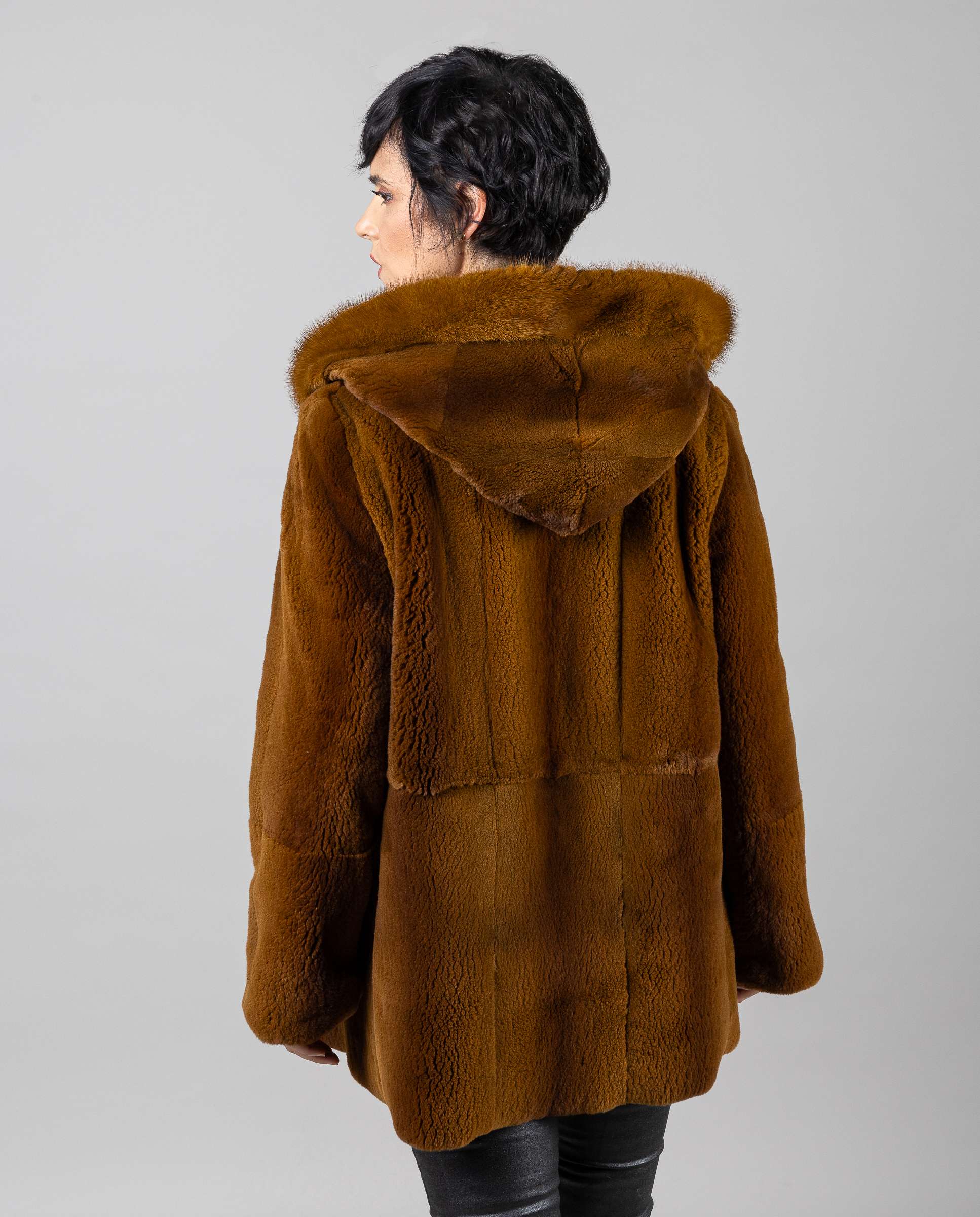 Trenca de mujer de pelo de visón despinzado con capucha - De la Roca - Marrón Marrón-2