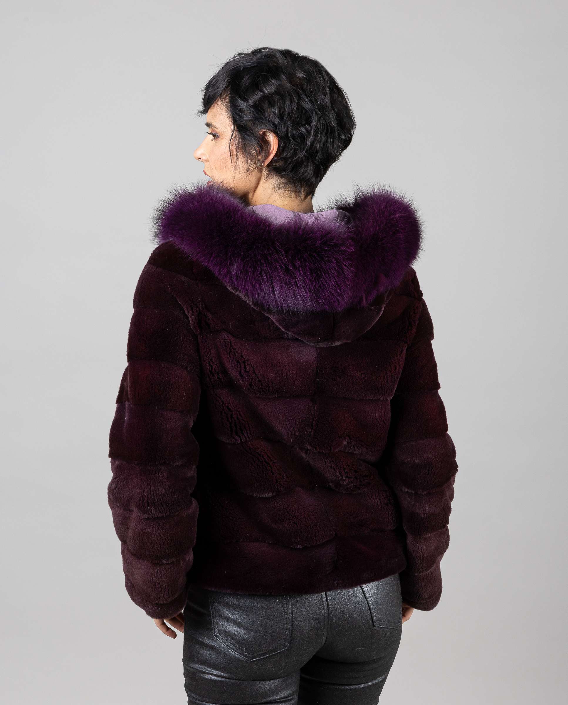 Cazadora de mujer de pelo de visón despinzado con capucha - De la Roca - Morado Morado-2