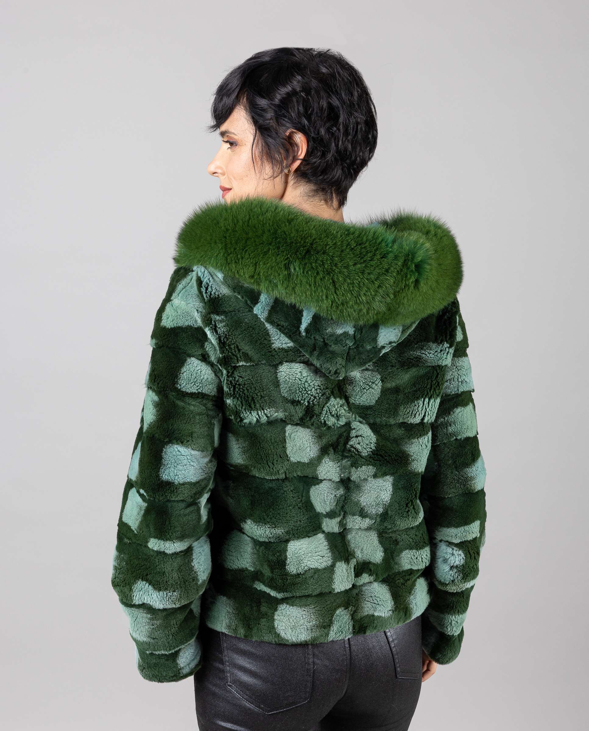 Cazadora de mujer de pelo de visón con capucha de zorro - De la Roca - Verde Verde-2