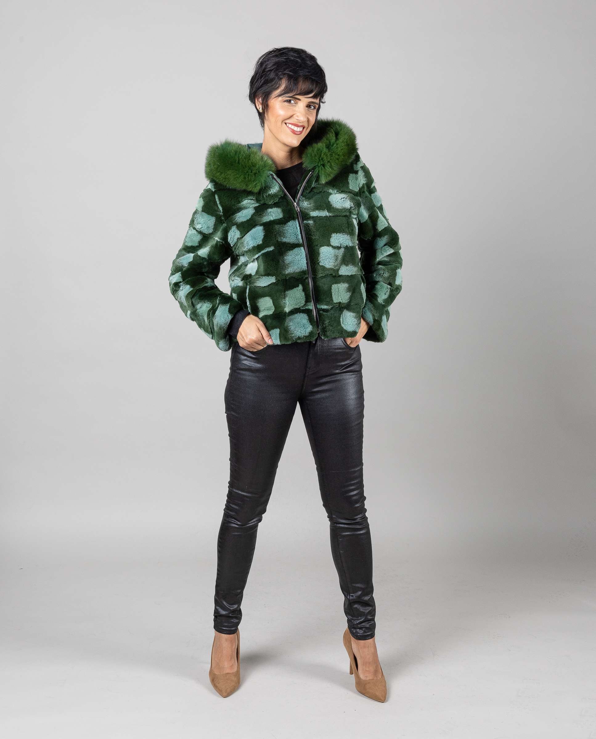 Cazadora de mujer de pelo de visón con capucha de zorro - De la Roca - Verde Verde-5