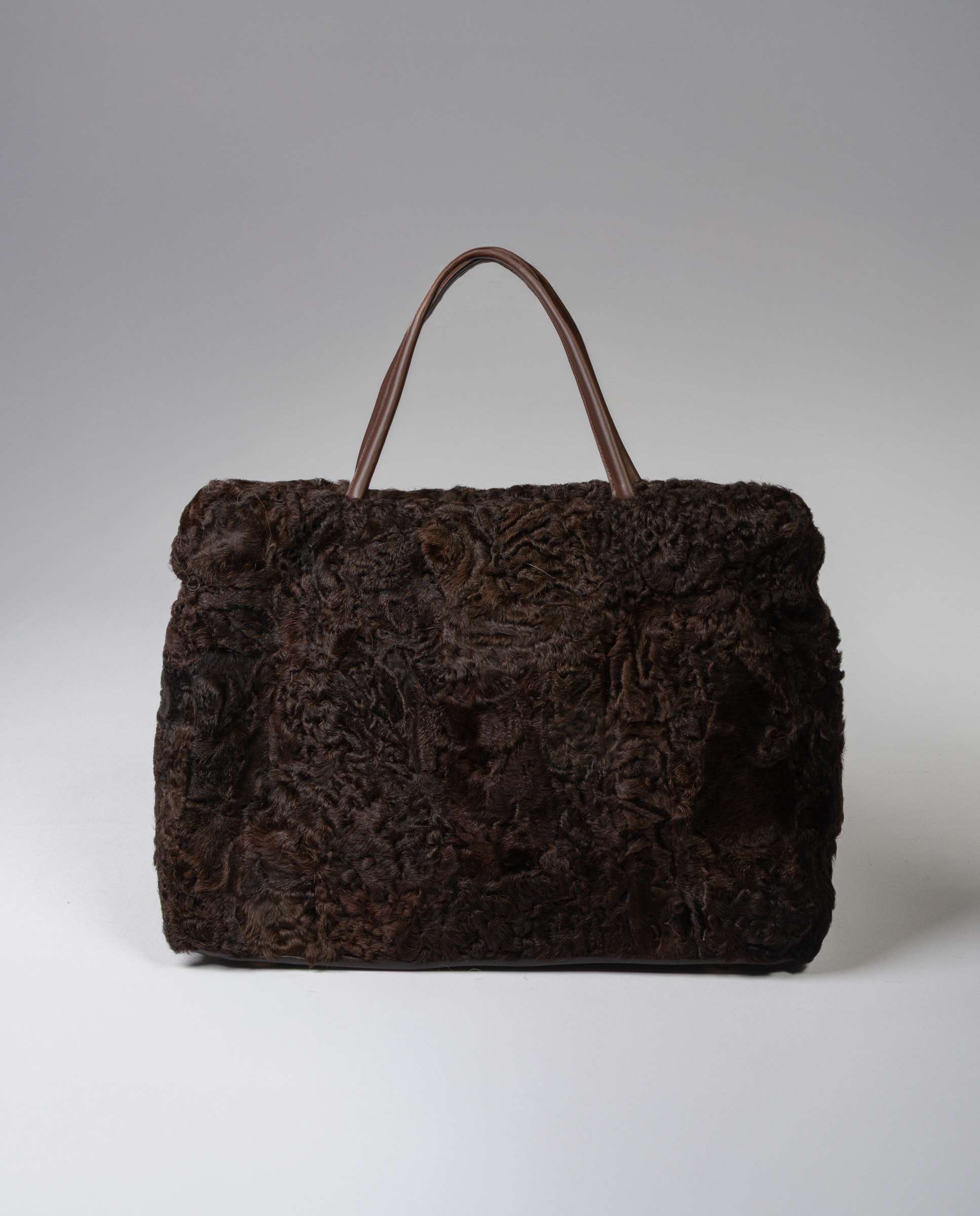 Bolso grande de multiposición de pelo de astracán - De la Roca - Marrón oscuro Marrón oscuro-1