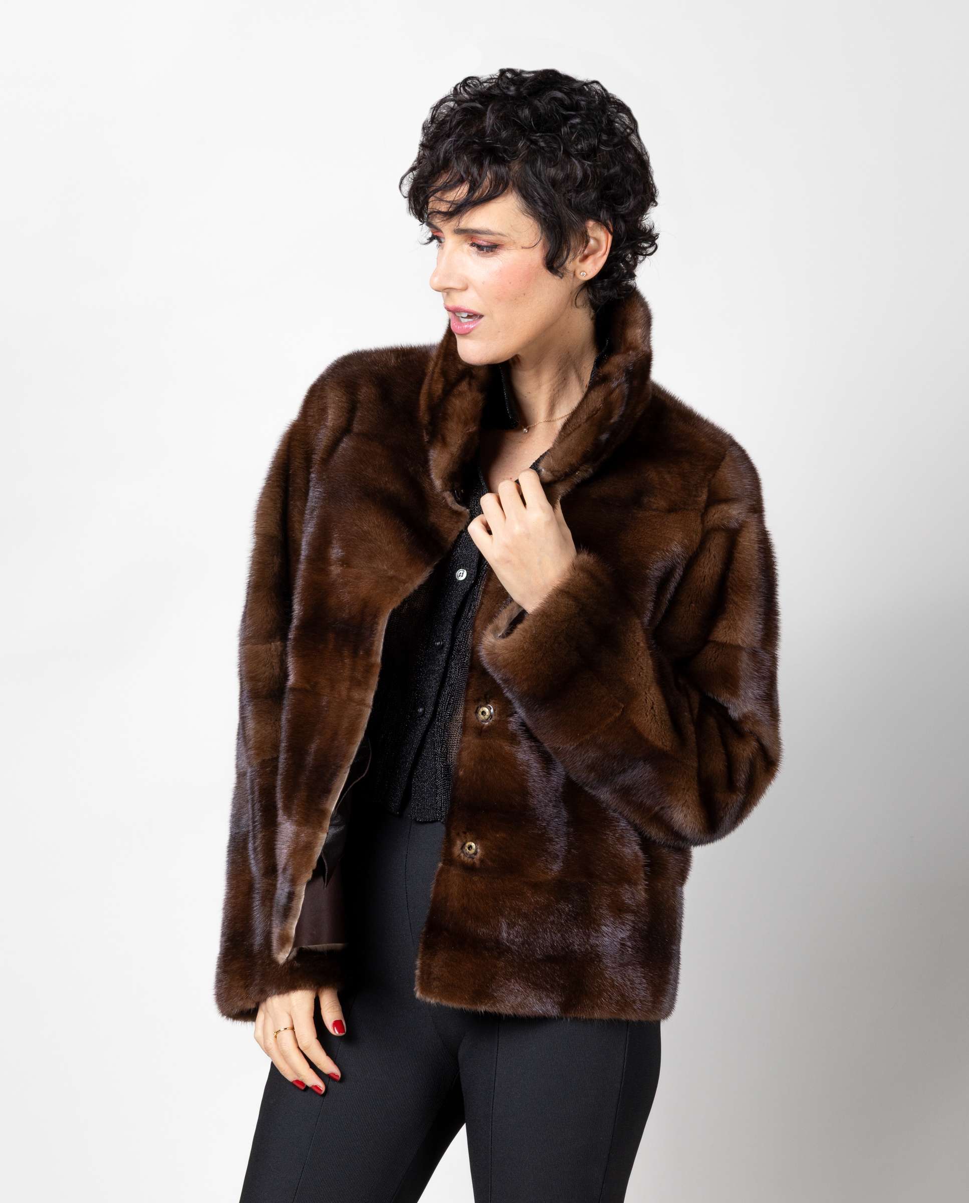 Chaqueta de mujer de pelo de visón napado reversible - De la Roca - Marrón Marrón-1