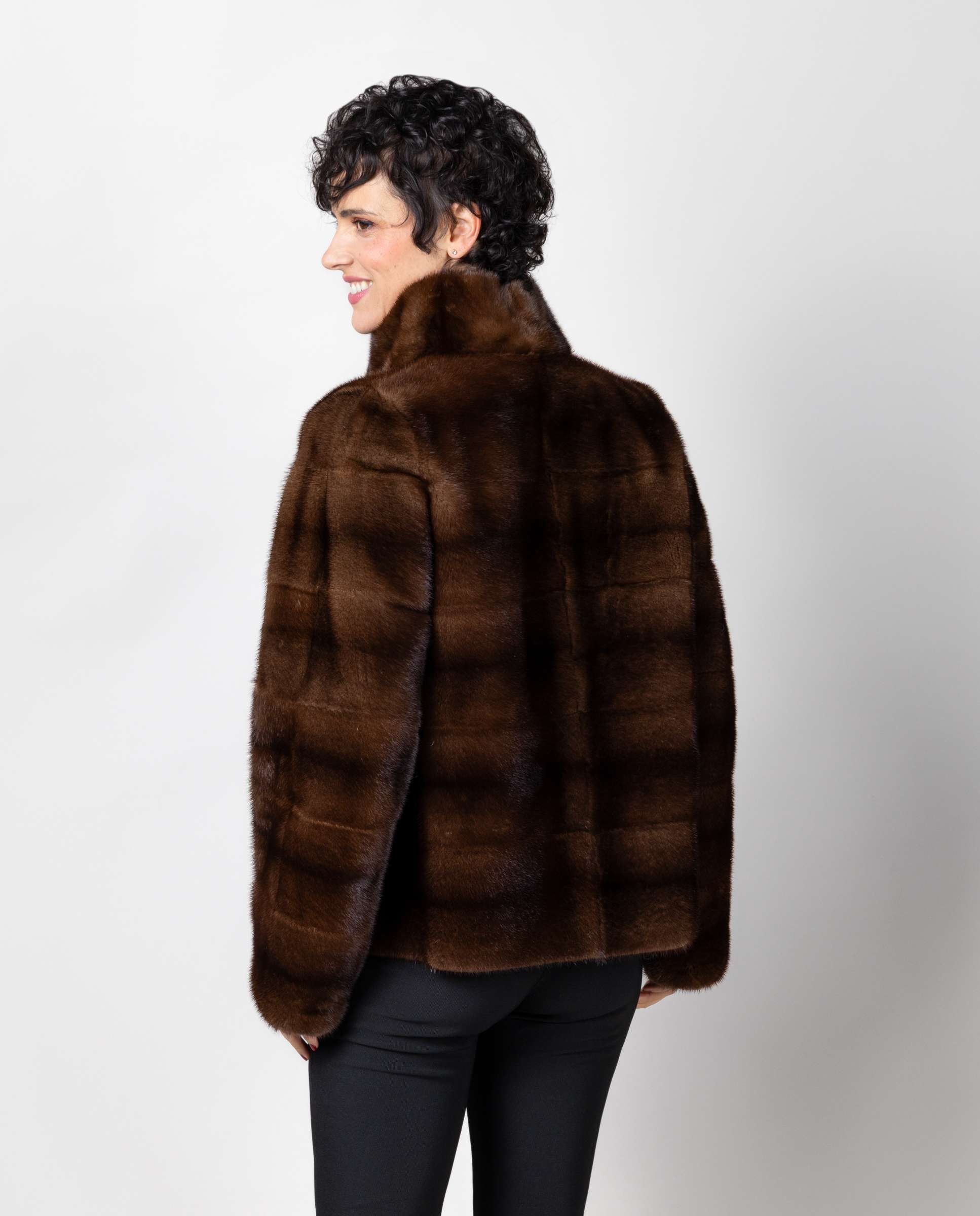 Chaqueta de mujer de pelo de visón napado reversible - De la Roca - Marrón Marrón-2