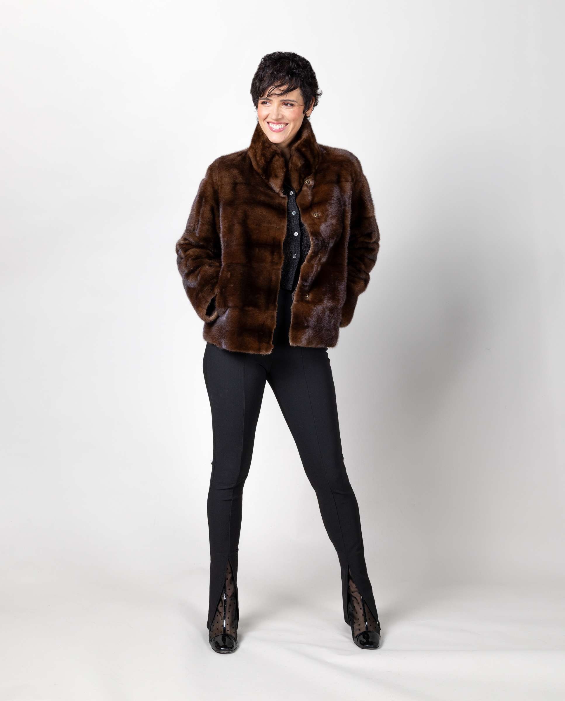 Chaqueta de mujer de pelo de visón napado reversible - De la Roca - Marrón Marrón-3