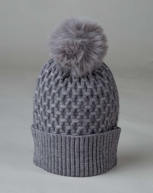 Imagen 0 de Gorro de mujer de lana con pompón de pelo de rex
