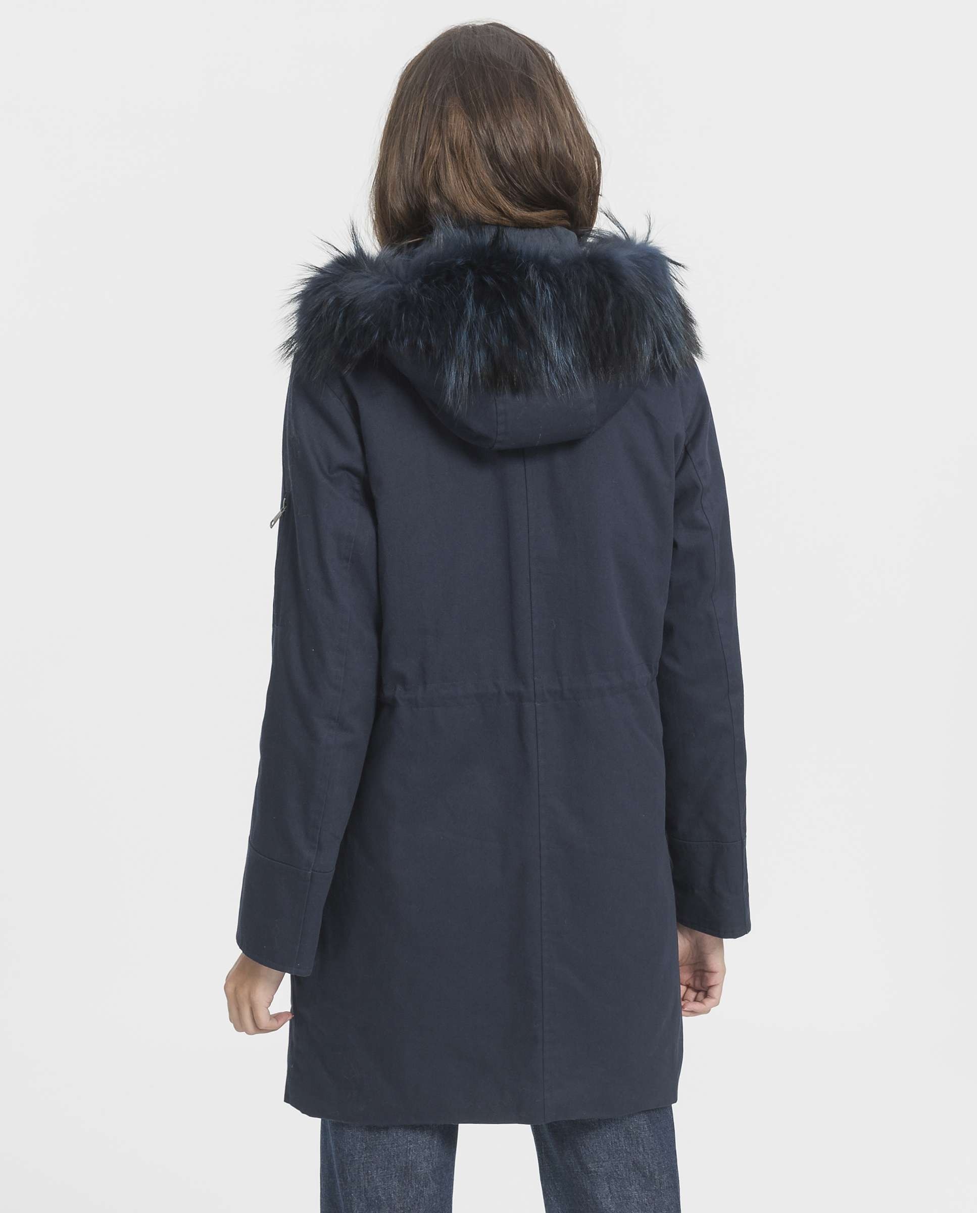 Parka de mujer con forro de conejo y capucha - De la Roca - Azul oscuro Azul oscuro-2