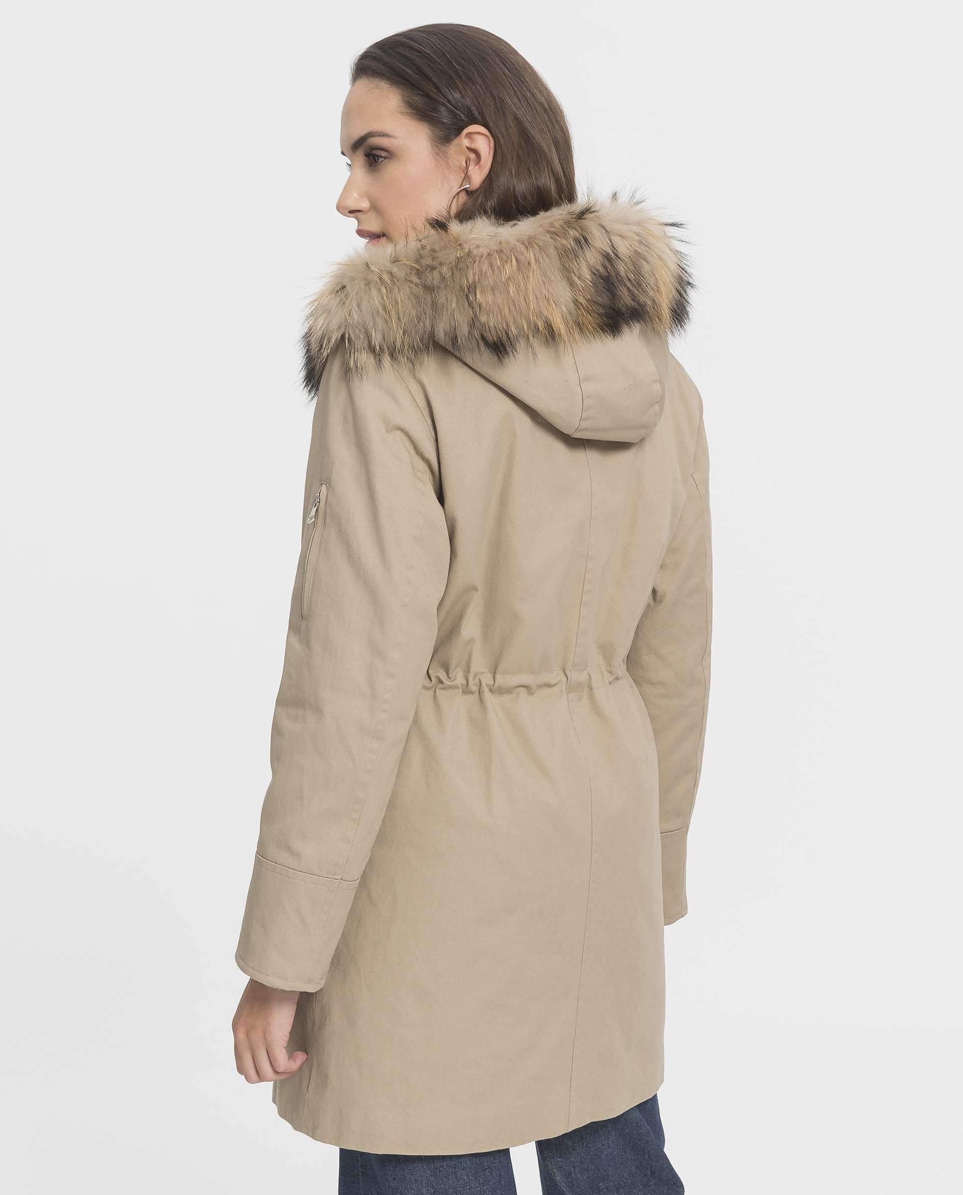 Parka de mujer con forro de conejo y capucha - De la Roca - Beige Beige-2
