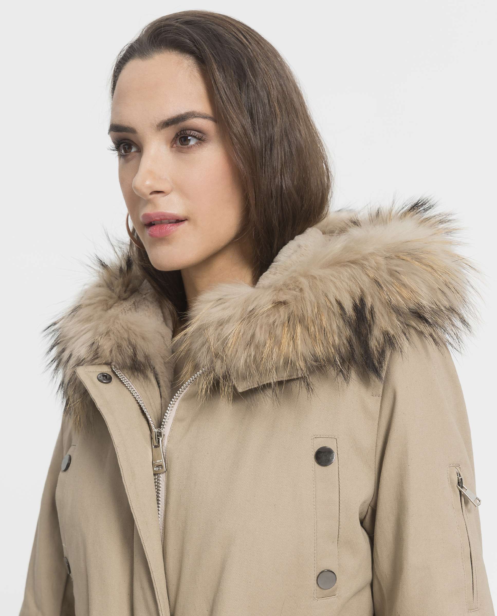 Parka de mujer con forro de conejo y capucha - De la Roca - Beige Beige-4