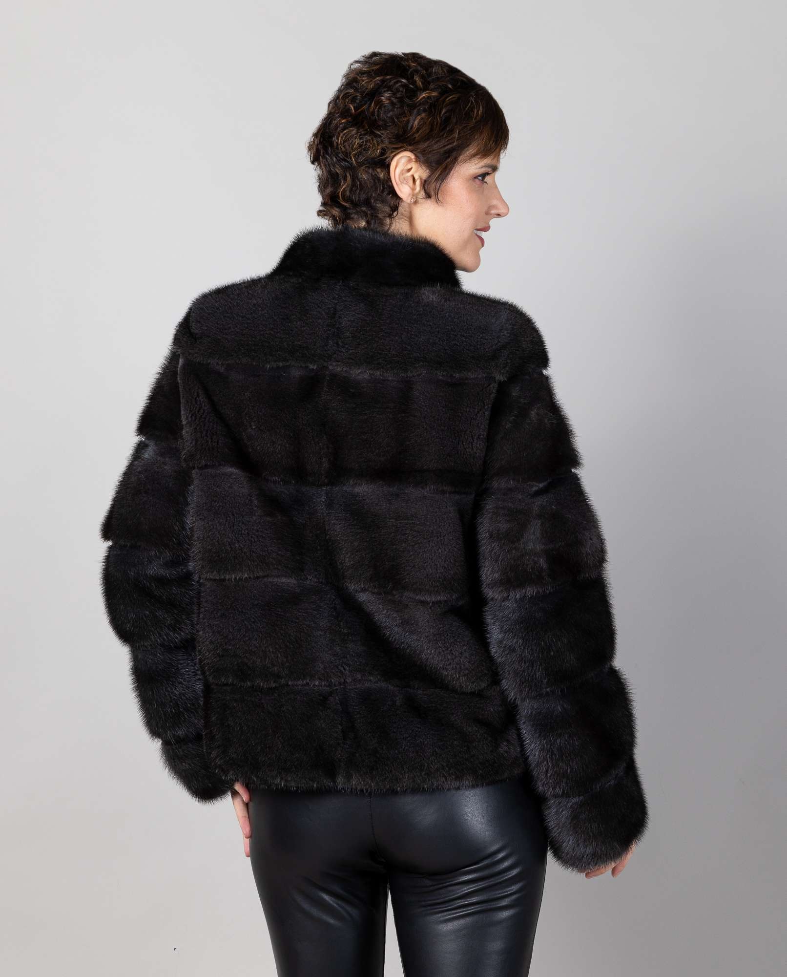 Abrigo de mujer de pelo de visón con cuello levantado - De la Roca - Marrón oscuro Marrón oscuro-2