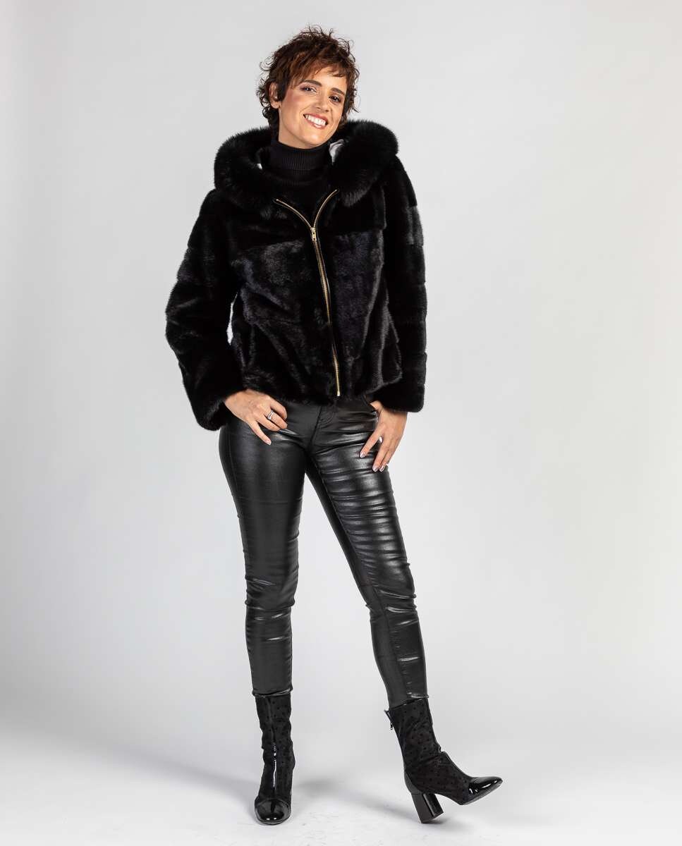 Abrigo Negro Abrigo De Lana Corto Mujer Visón Abrigo De Pelo Mujer