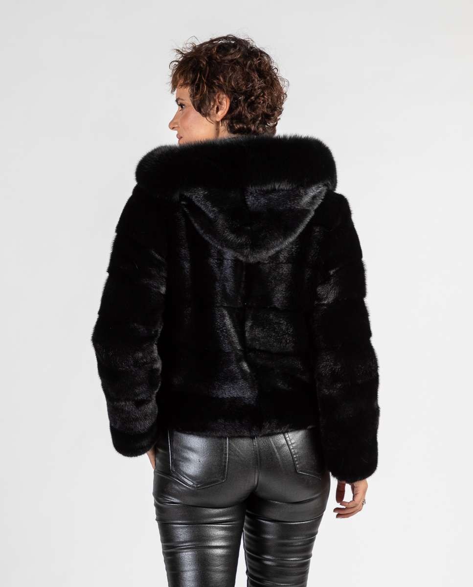 Chaqueta de pelo de mujer de visón con capucha de zorro - De la Roca - Negro Negro-2