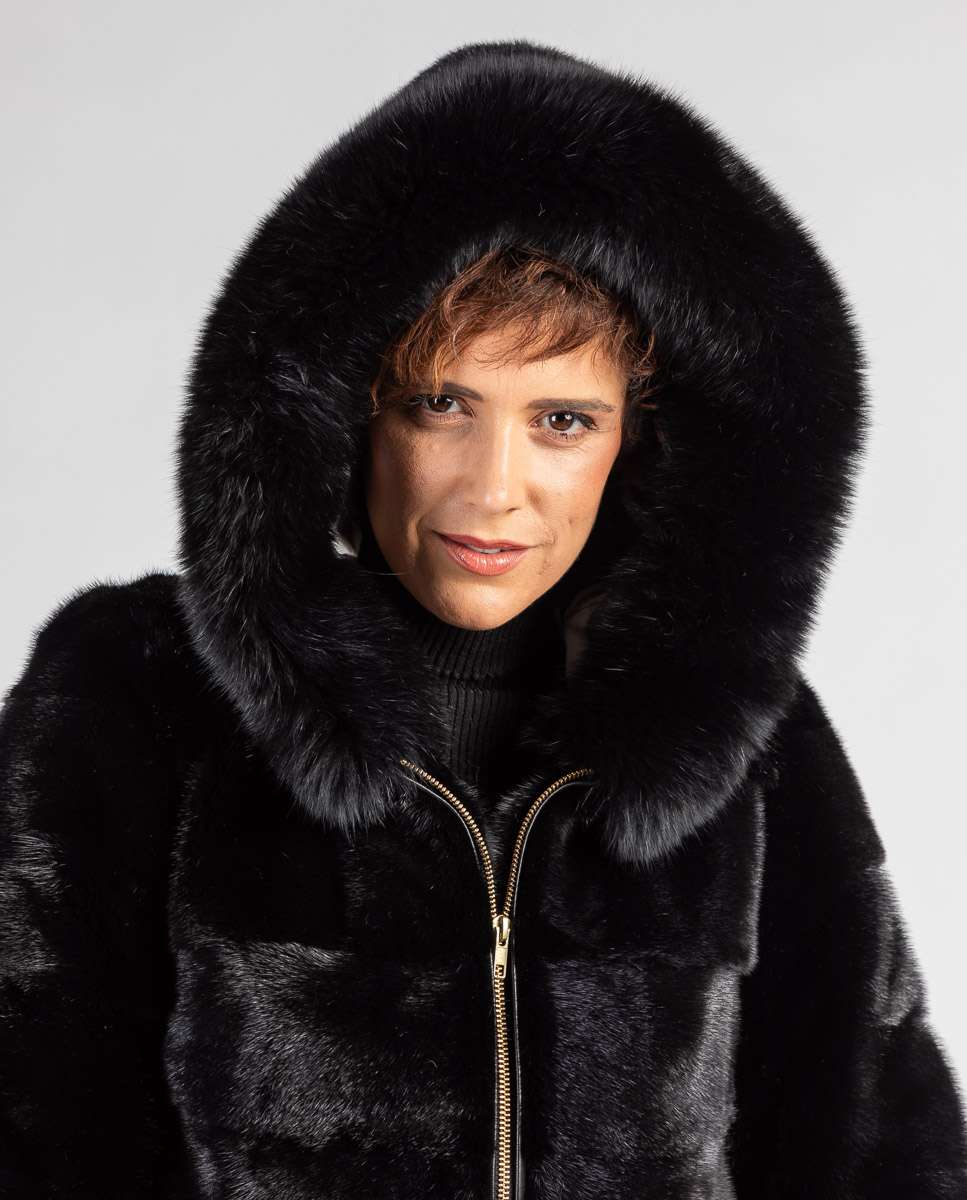 Chaqueta de pelo de mujer de visón con capucha de zorro - De la Roca - Negro Negro-3