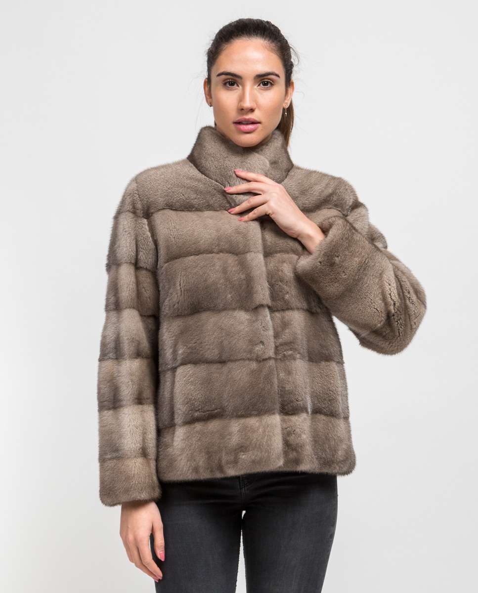 Chaqueta de pelo de mujer de visón con cuello levantado - De la Roca - Marrón Marrón-1